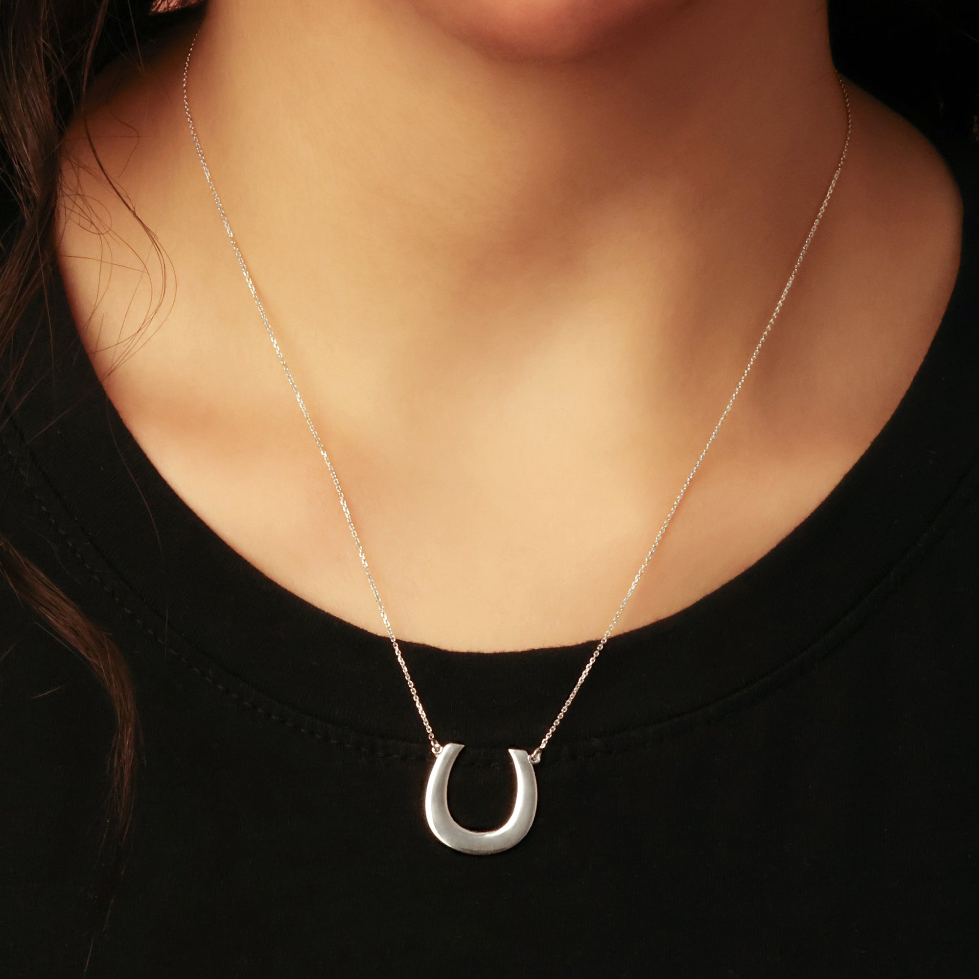 925 Polished Sterling Silver Lucky Horseshoe Necklace, view 2