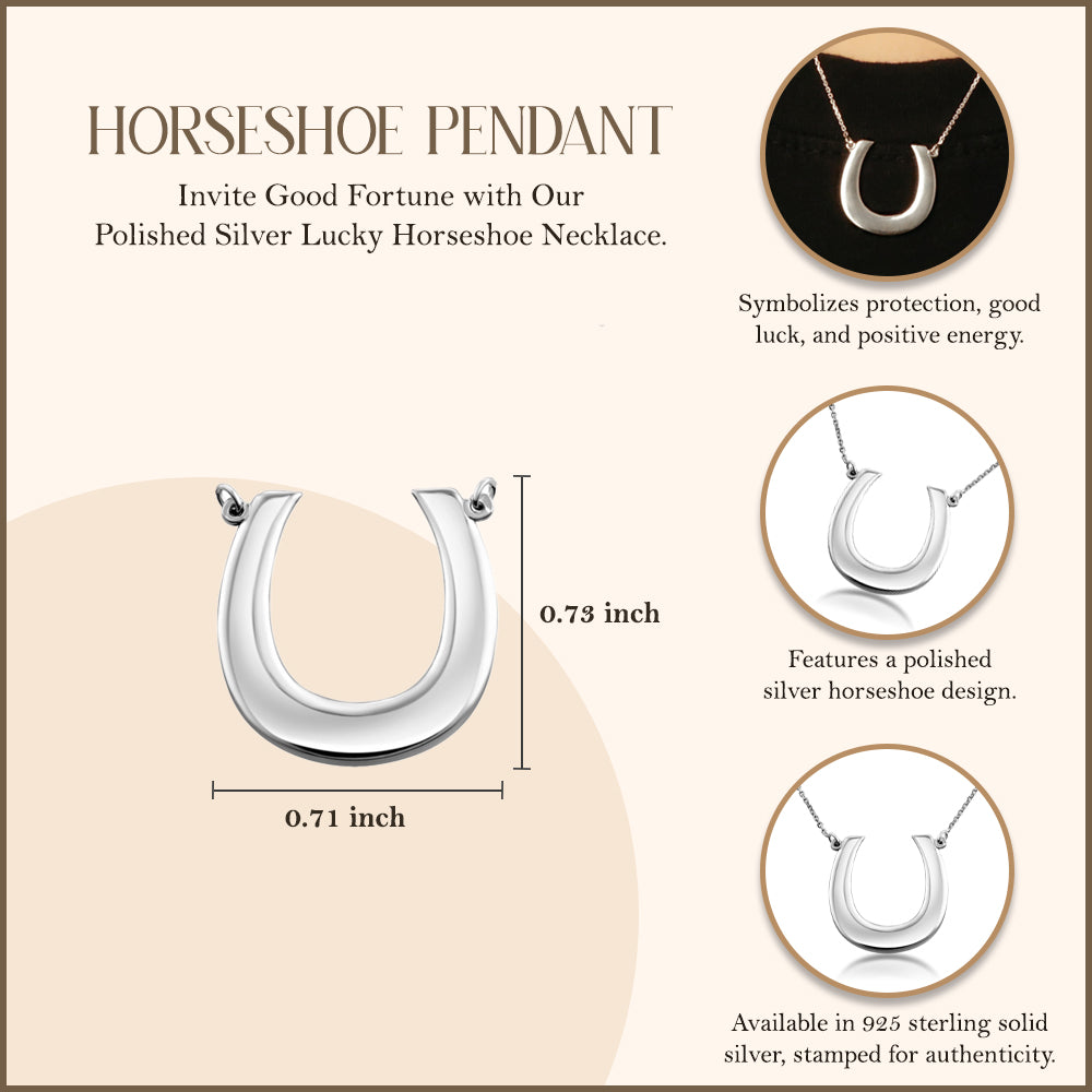 925 Polished Sterling Silver Lucky Horseshoe Necklace, view 3