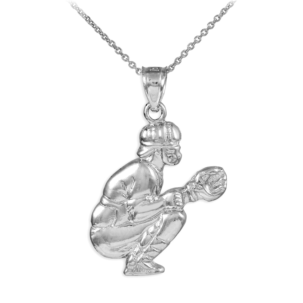 925 Silver Baseball Catcher Charm Sports Pendant Necklace