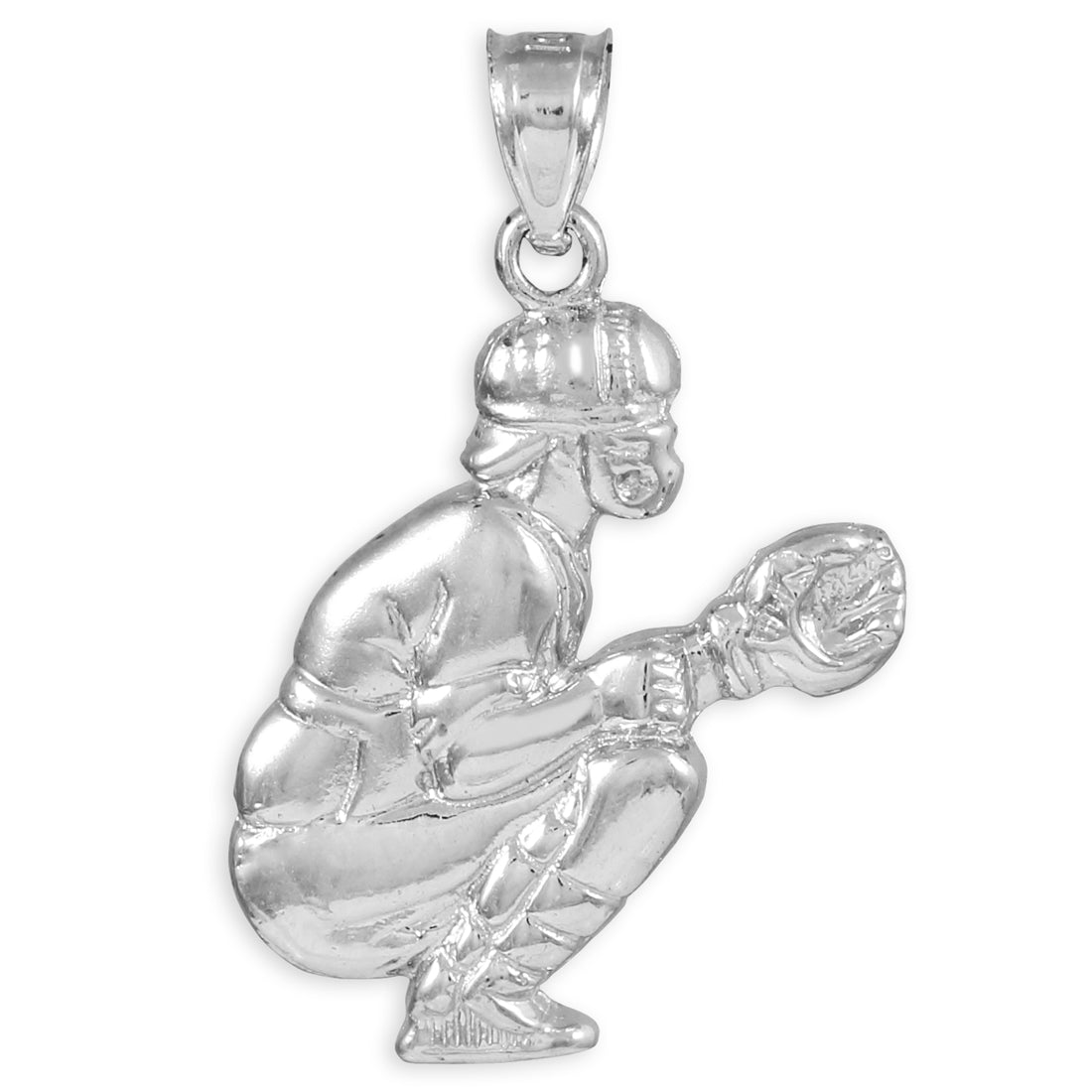 925 Silver Baseball Catcher Charm Sports Pendant Necklace, view 2