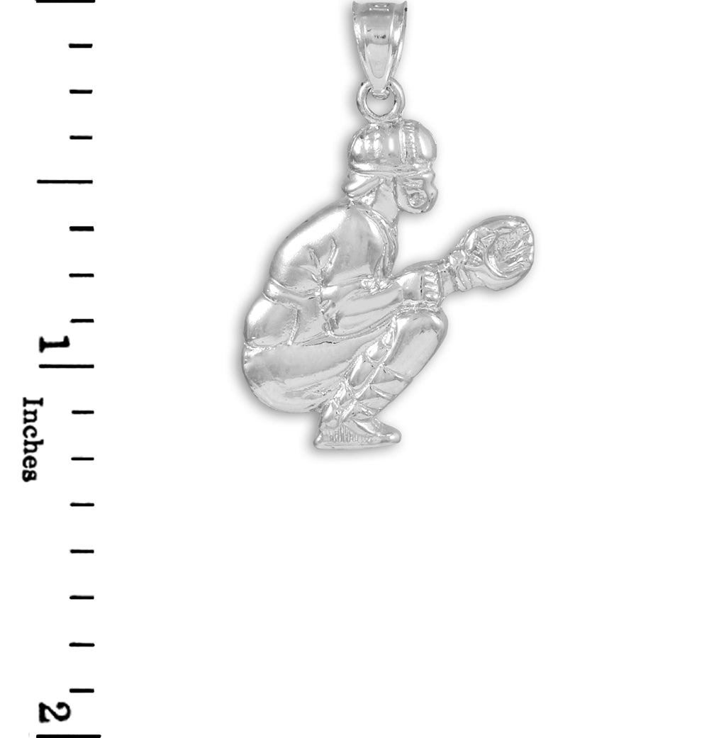925 Silver Baseball Catcher Charm Sports Pendant Necklace, view 3