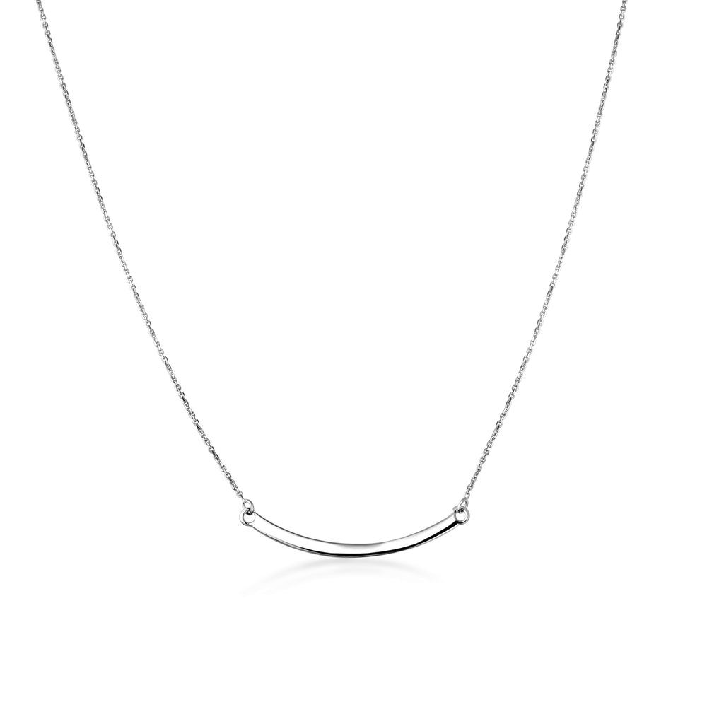 925 Solid Sterling Silver Curved Bar Necklace