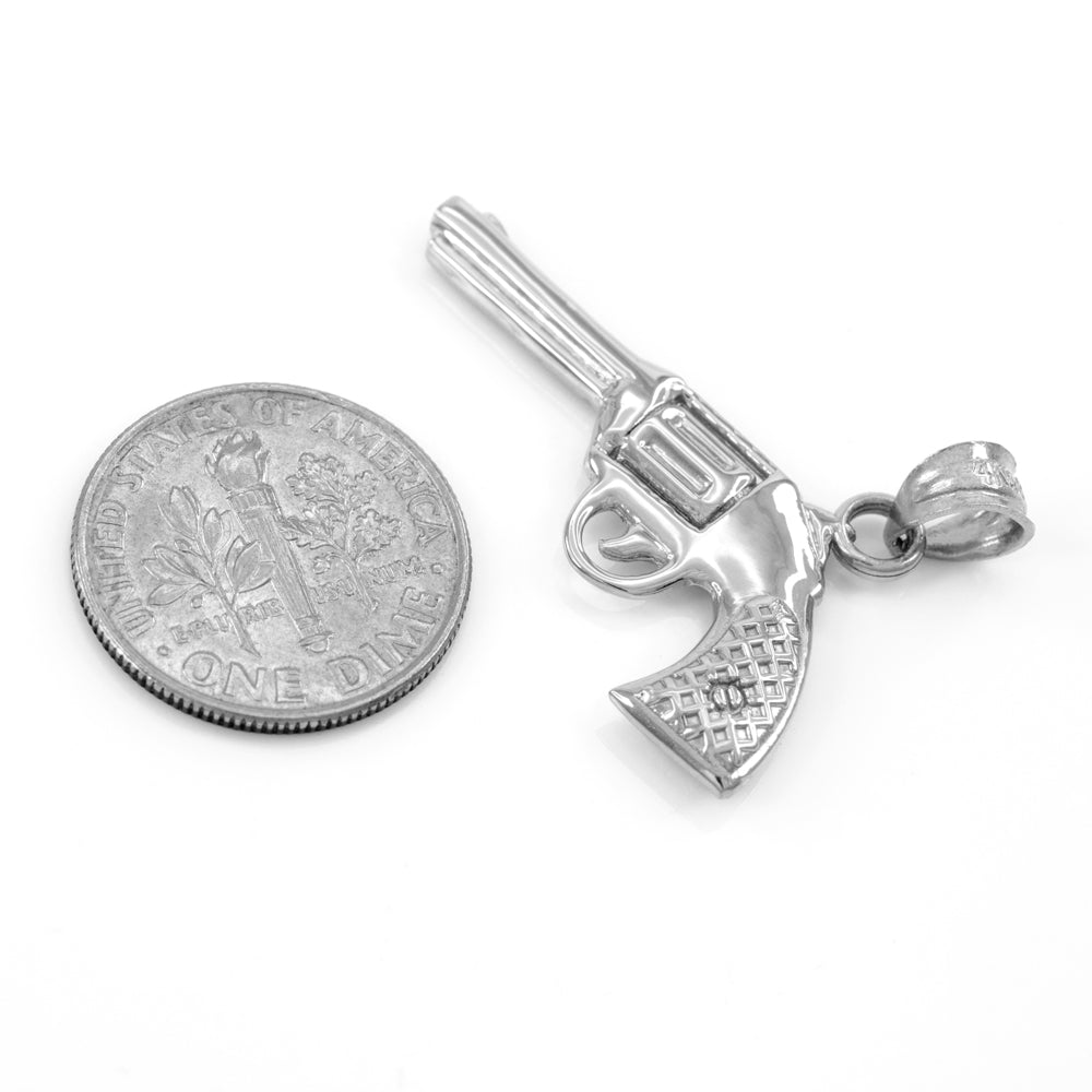 925 Solid Sterling Silver Gun Revolver Pistol Pendant Necklace, view 2