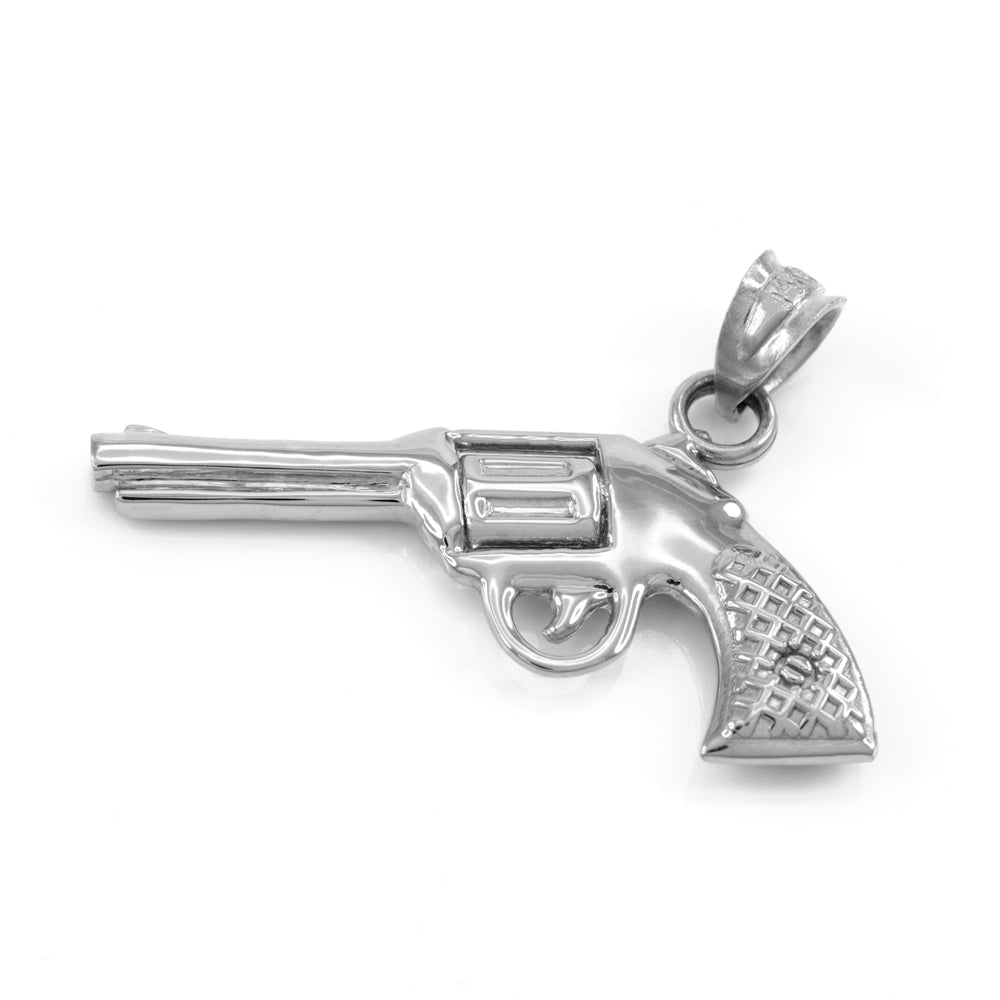 925 Solid Sterling Silver Gun Revolver Pistol Pendant Necklace, view 3