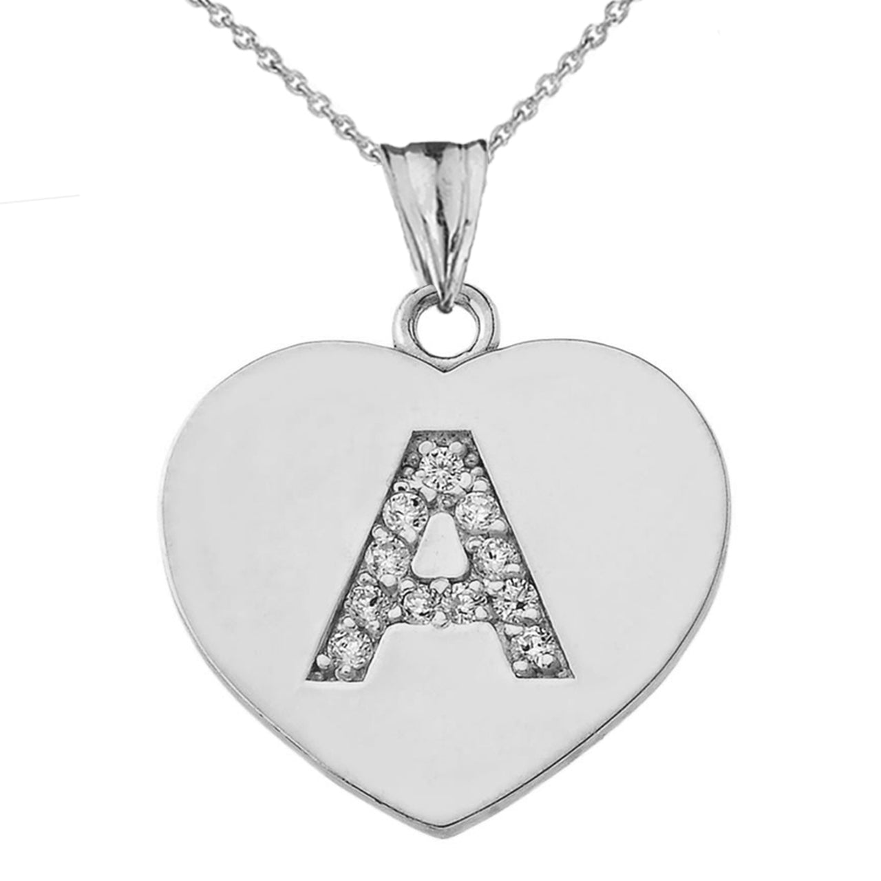 A-Z Heart Diamond Initial Pendant Necklace in Sterling Silver