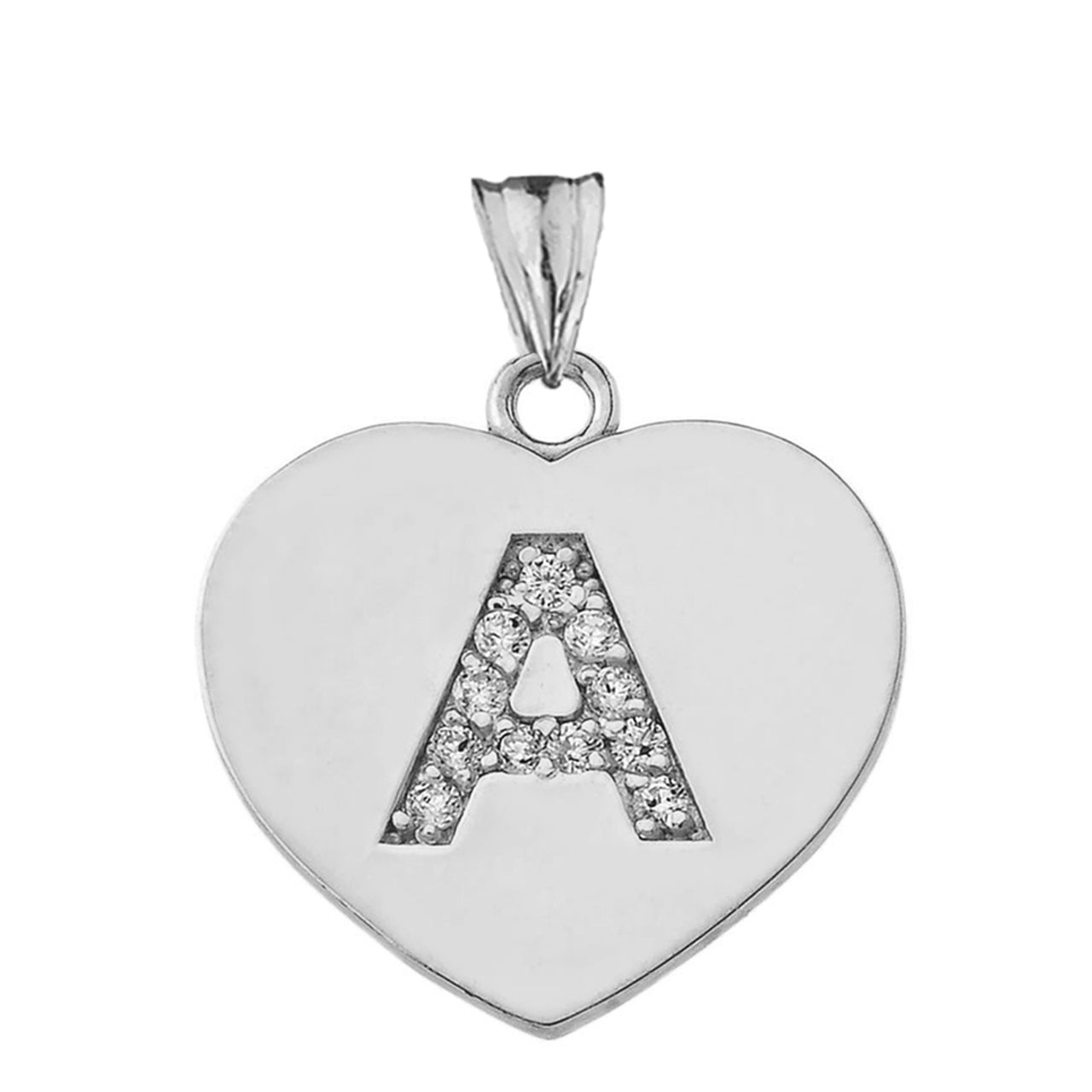 A-Z Heart Diamond Initial Pendant Necklace in Sterling Silver, view 2