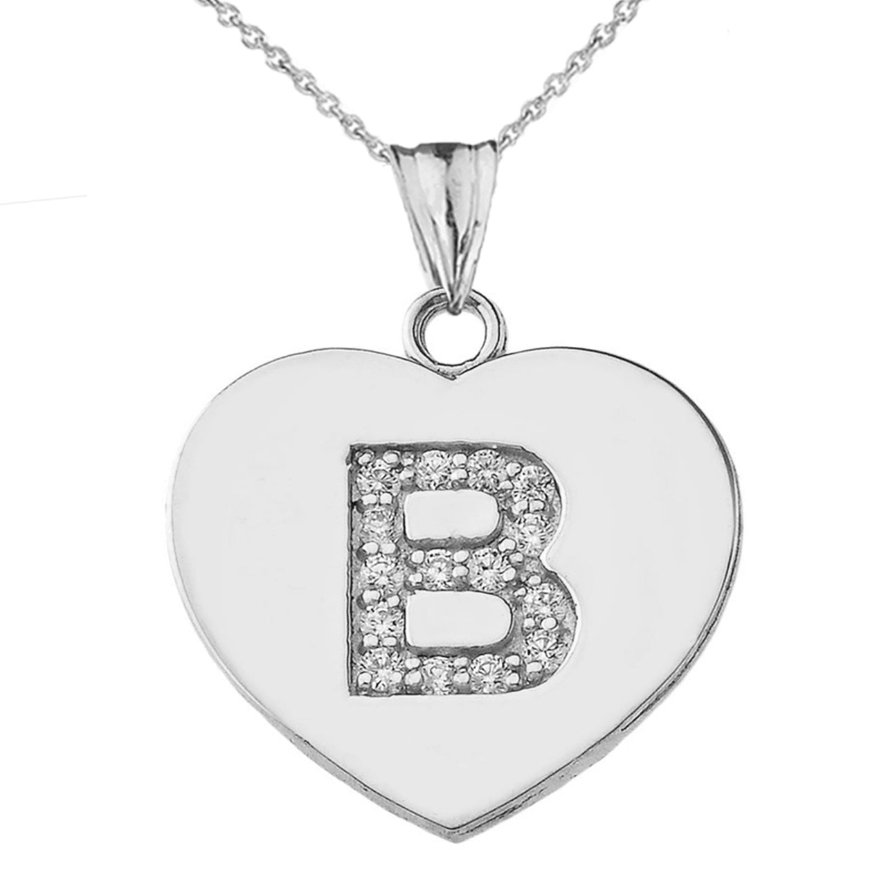 A-Z Heart Diamond Initial Pendant Necklace in Sterling Silver, view 3