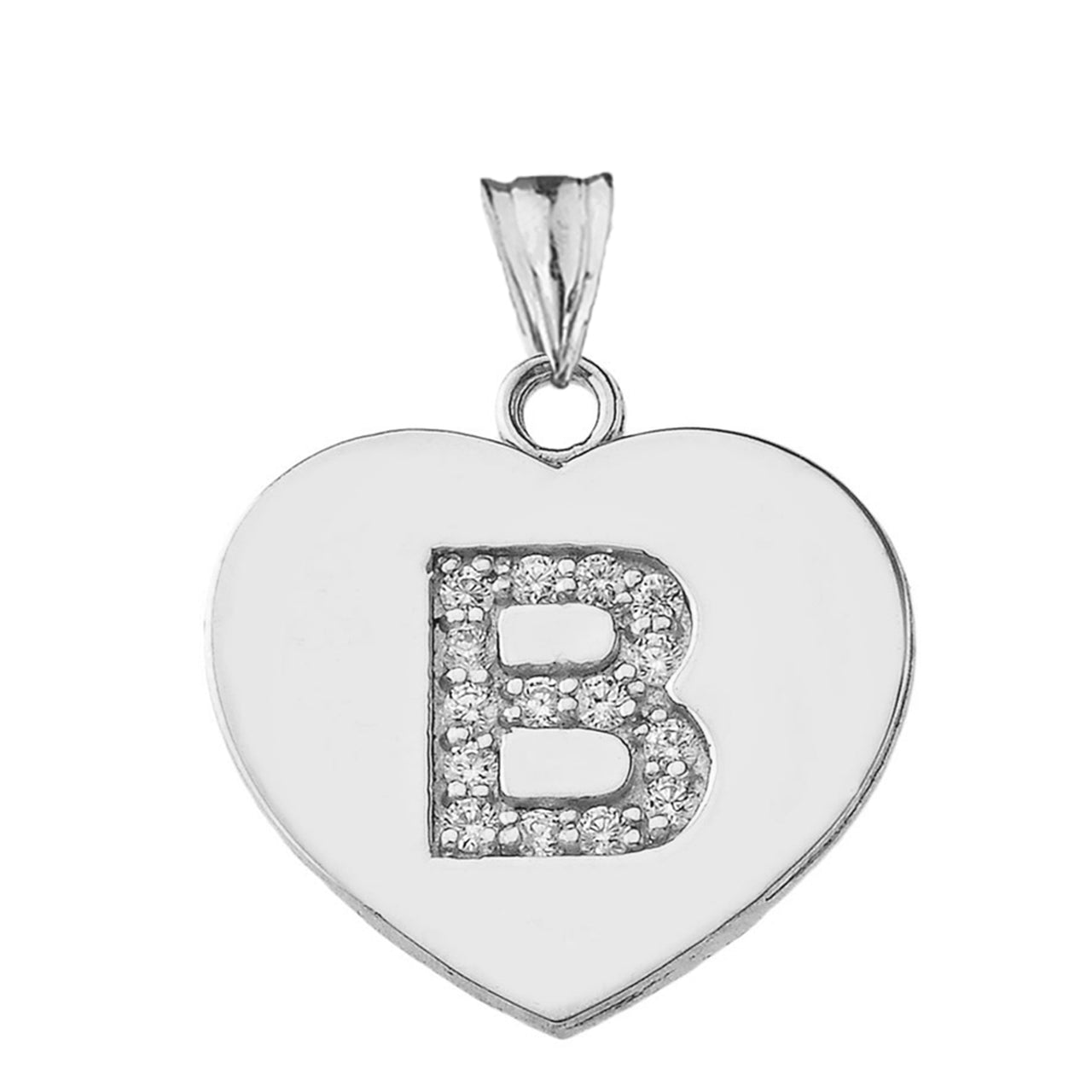 A-Z Heart Diamond Initial Pendant Necklace in Sterling Silver, view 4