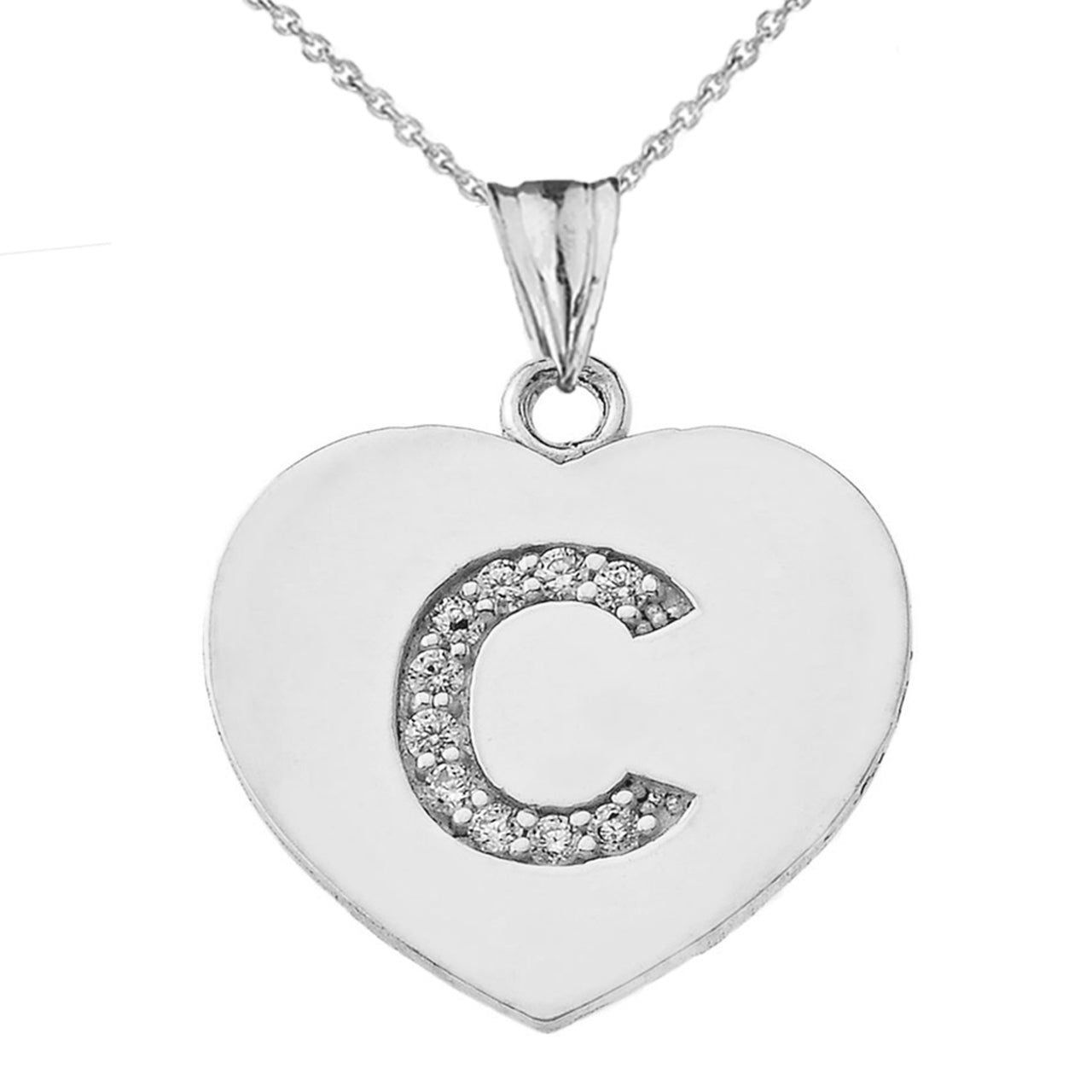 A-Z Heart Diamond Initial Pendant Necklace in Sterling Silver, view 5