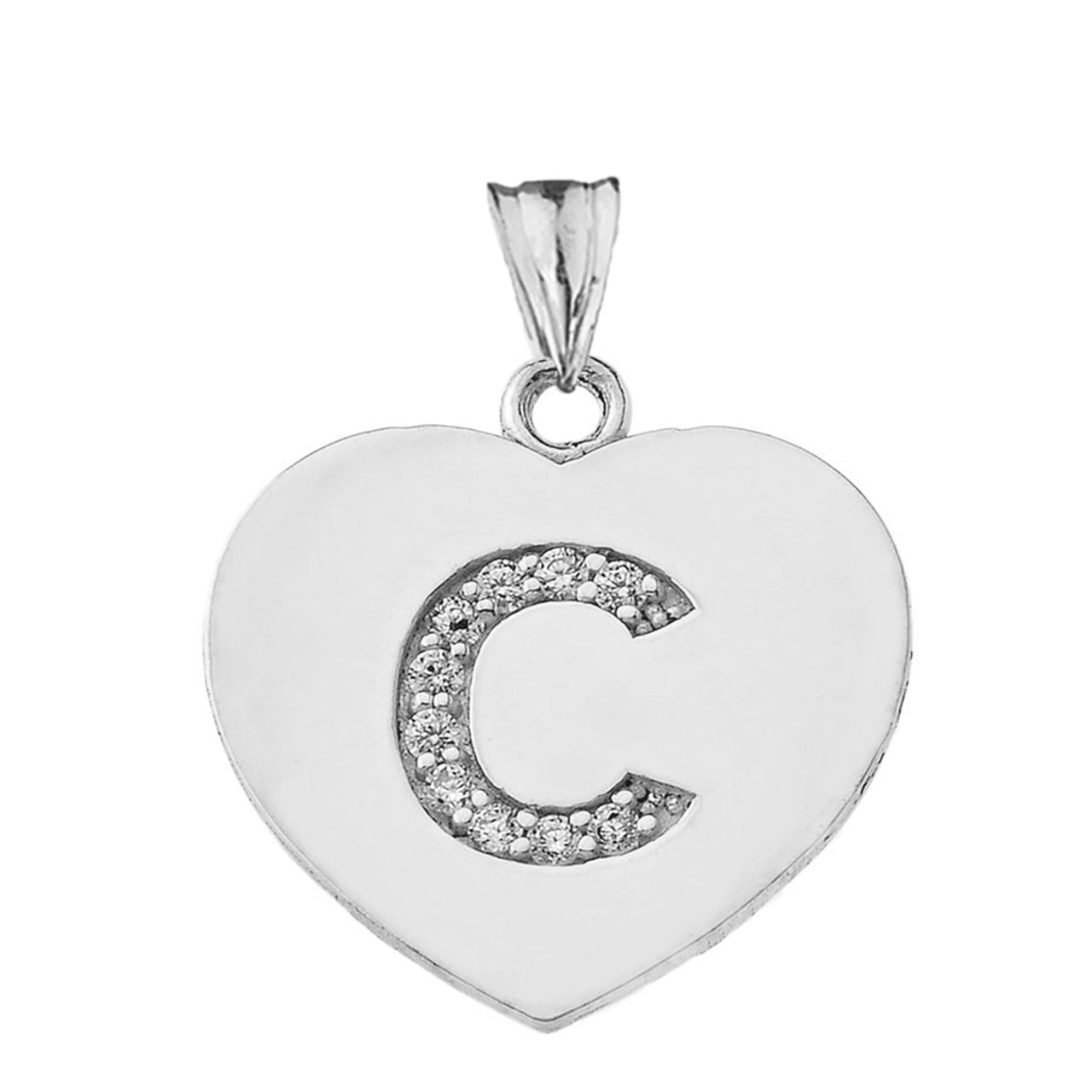 A-Z Heart Diamond Initial Pendant Necklace in Sterling Silver, view 6