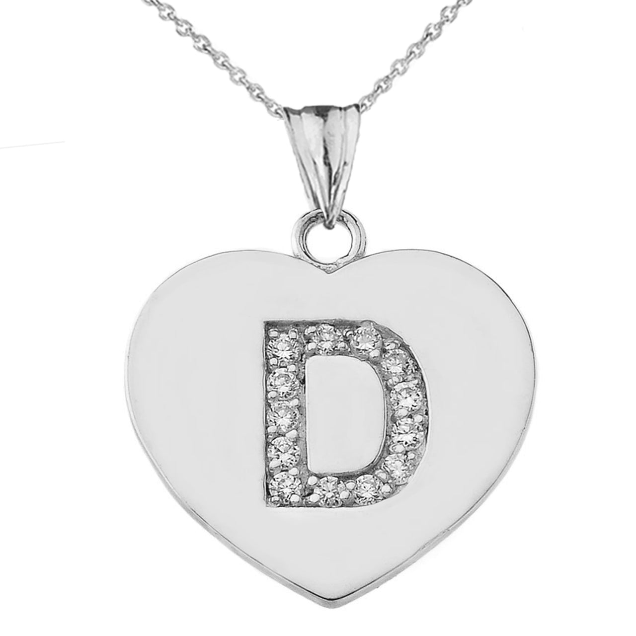 A-Z Heart Diamond Initial Pendant Necklace in Sterling Silver, view 7