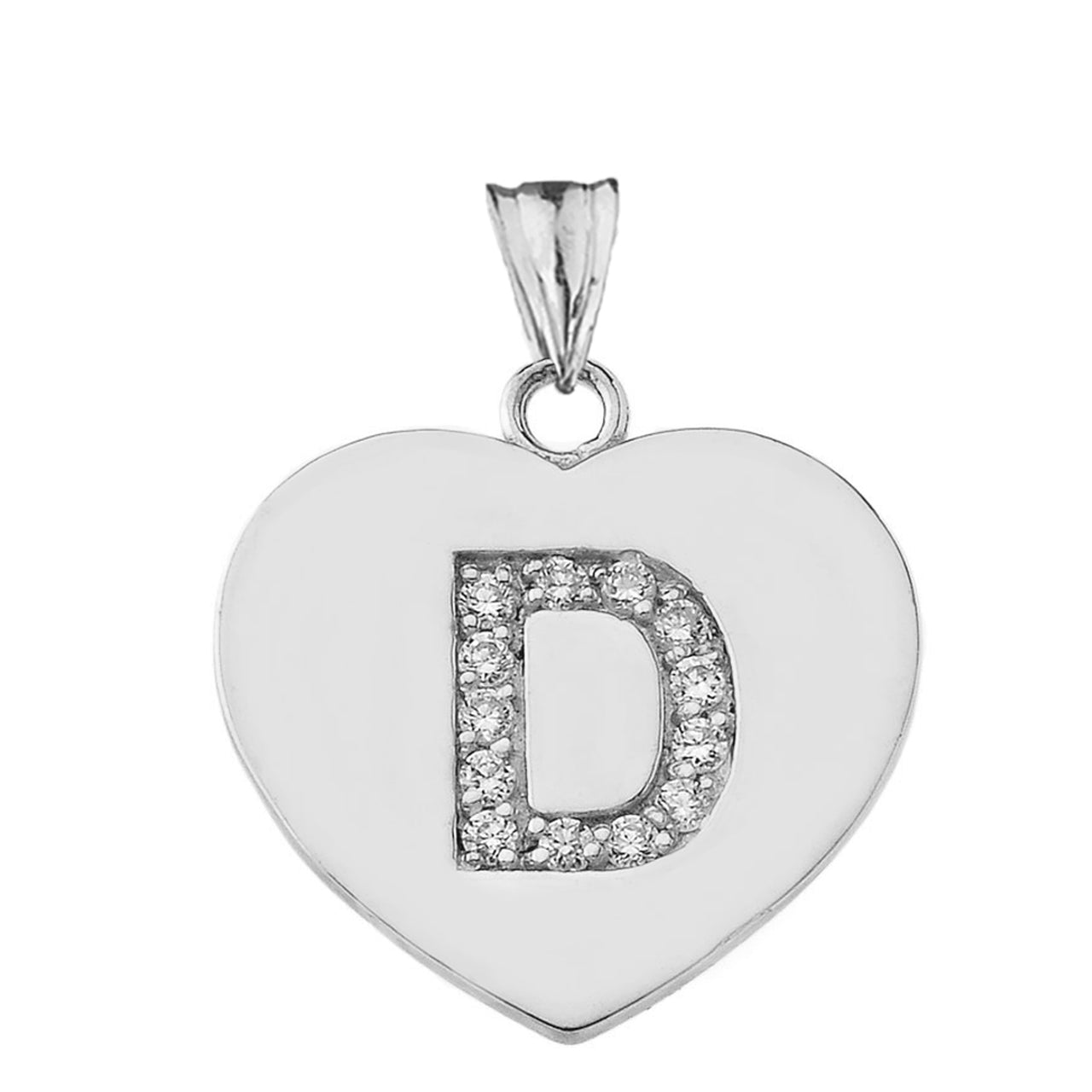 A-Z Heart Diamond Initial Pendant Necklace in Sterling Silver, view 8