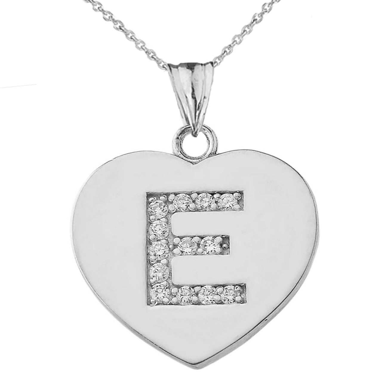 A-Z Heart Diamond Initial Pendant Necklace in Sterling Silver, view 9