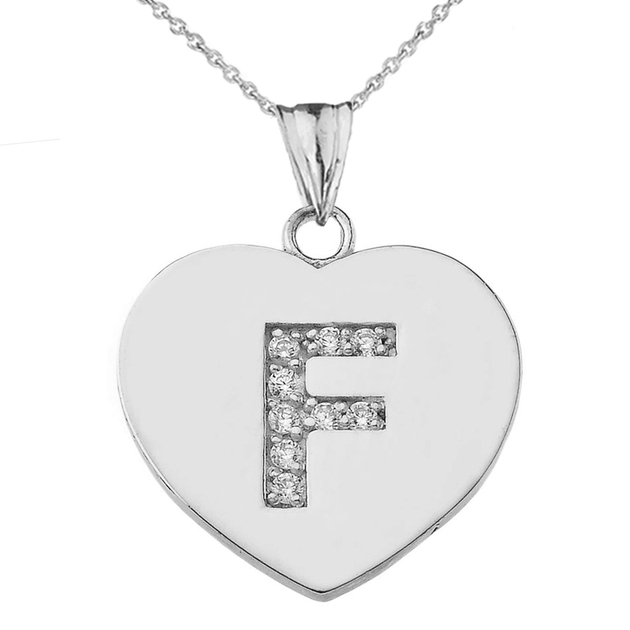 A-Z Heart Diamond Initial Pendant Necklace in Sterling Silver, view 11