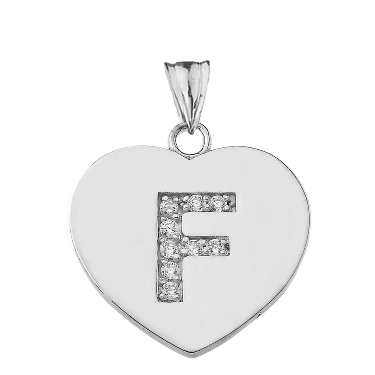 A-Z Heart Diamond Initial Pendant Necklace in Sterling Silver, view 12