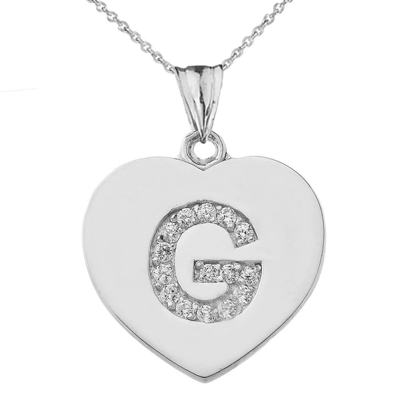 A-Z Heart Diamond Initial Pendant Necklace in Sterling Silver, view 13