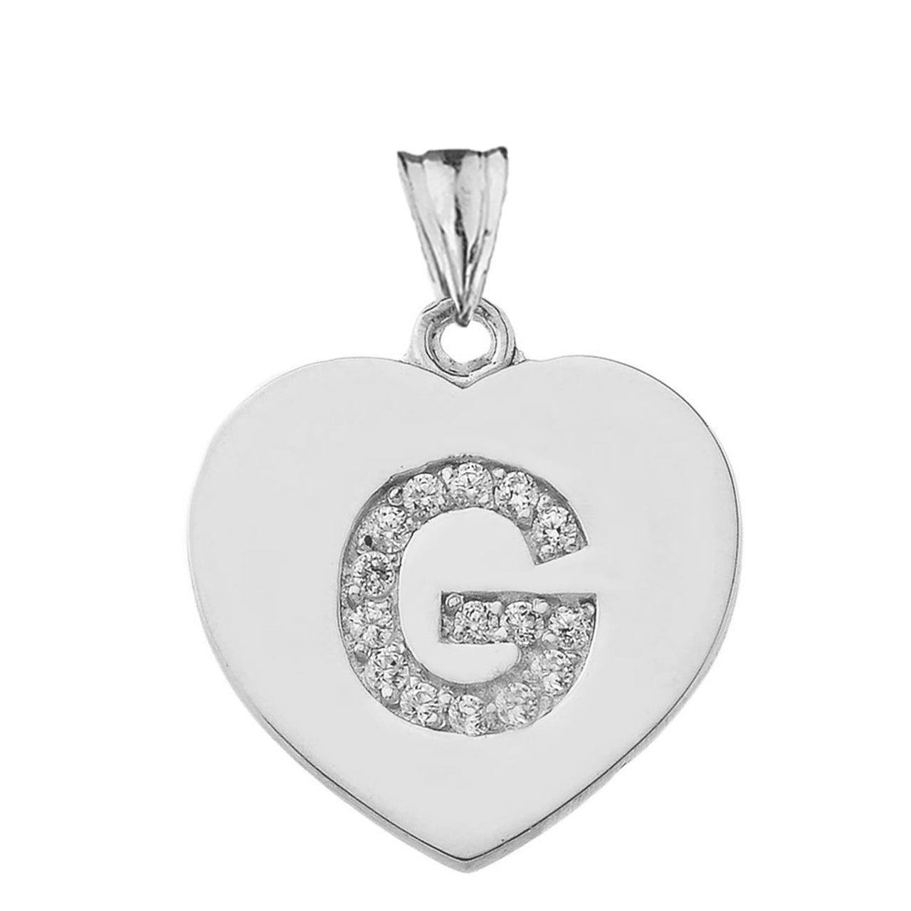 A-Z Heart Diamond Initial Pendant Necklace in Sterling Silver, view 14