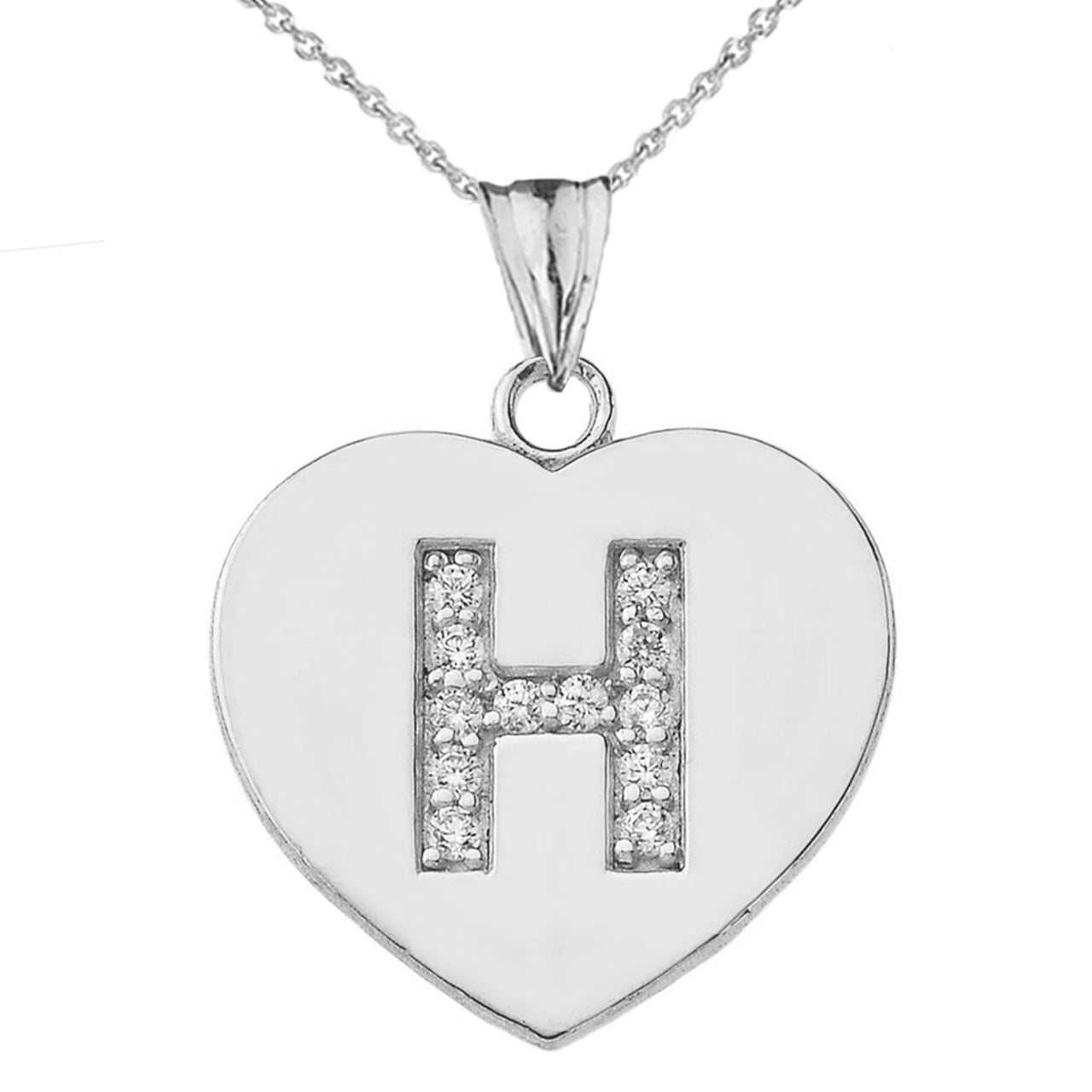 A-Z Heart Diamond Initial Pendant Necklace in Sterling Silver, view 15