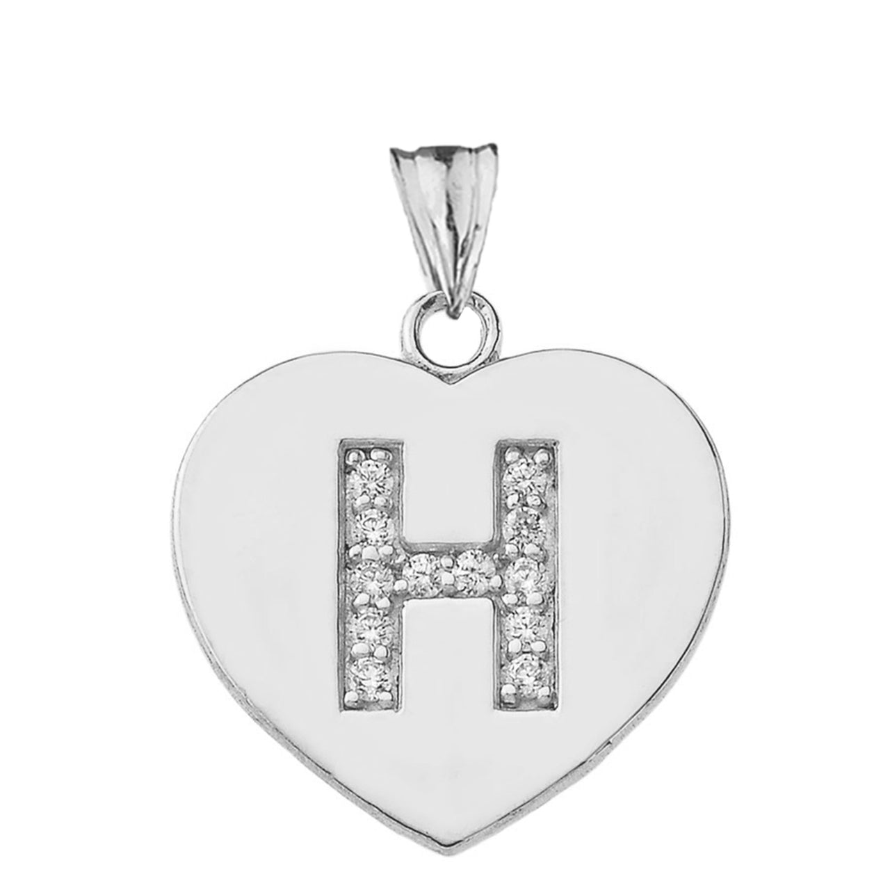 A-Z Heart Diamond Initial Pendant Necklace in Sterling Silver, view 16
