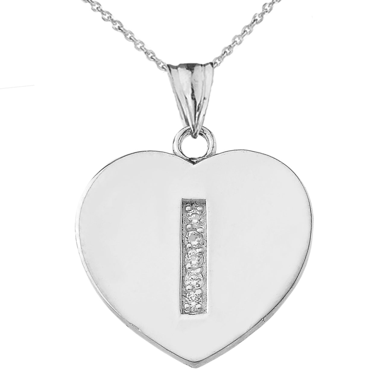 A-Z Heart Diamond Initial Pendant Necklace in Sterling Silver, view 17