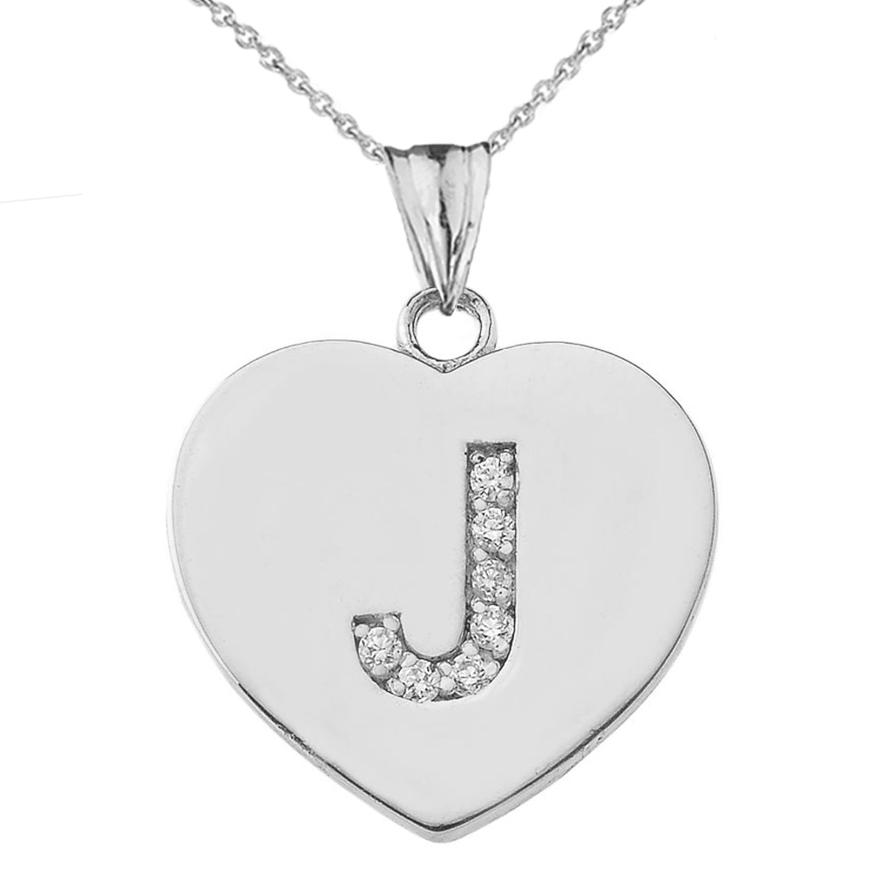 A-Z Heart Diamond Initial Pendant Necklace in Sterling Silver, view 19