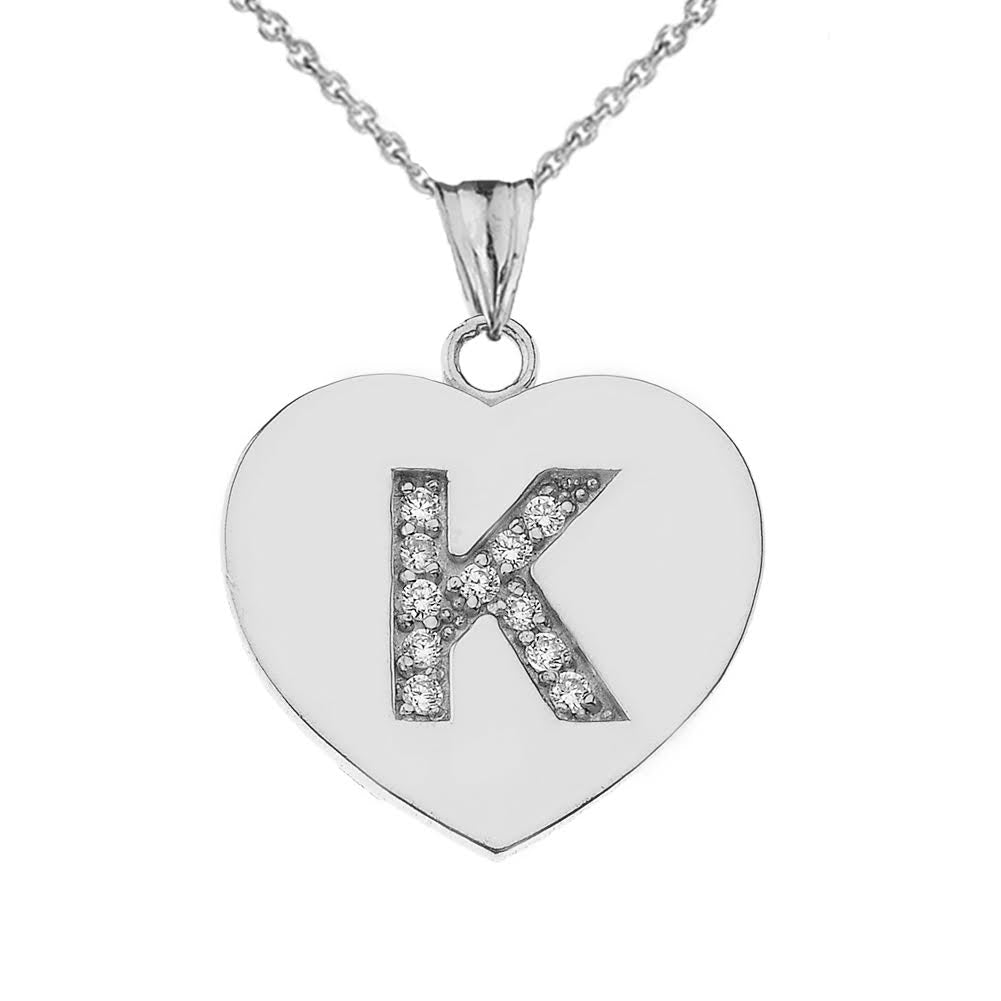 A-Z Heart Diamond Initial Pendant Necklace in Sterling Silver, view 21