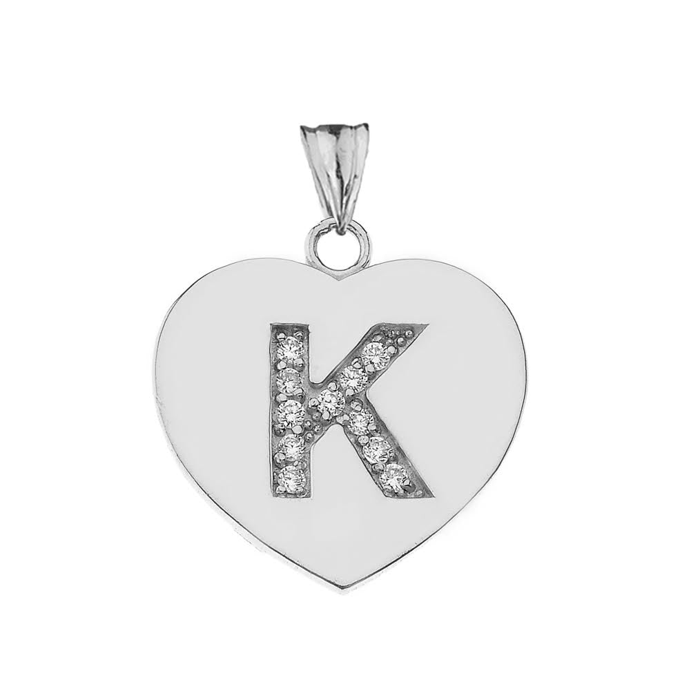 A-Z Heart Diamond Initial Pendant Necklace in Sterling Silver, view 22