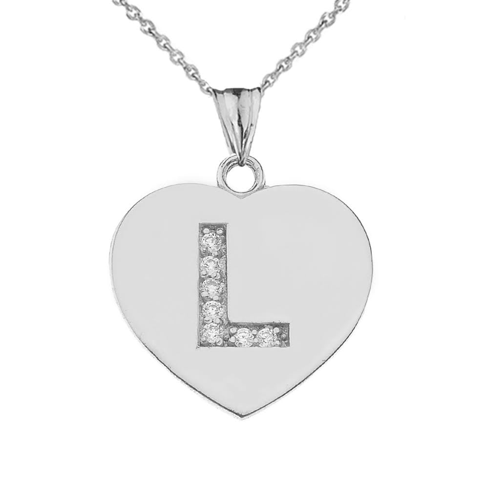 A-Z Heart Diamond Initial Pendant Necklace in Sterling Silver, view 23