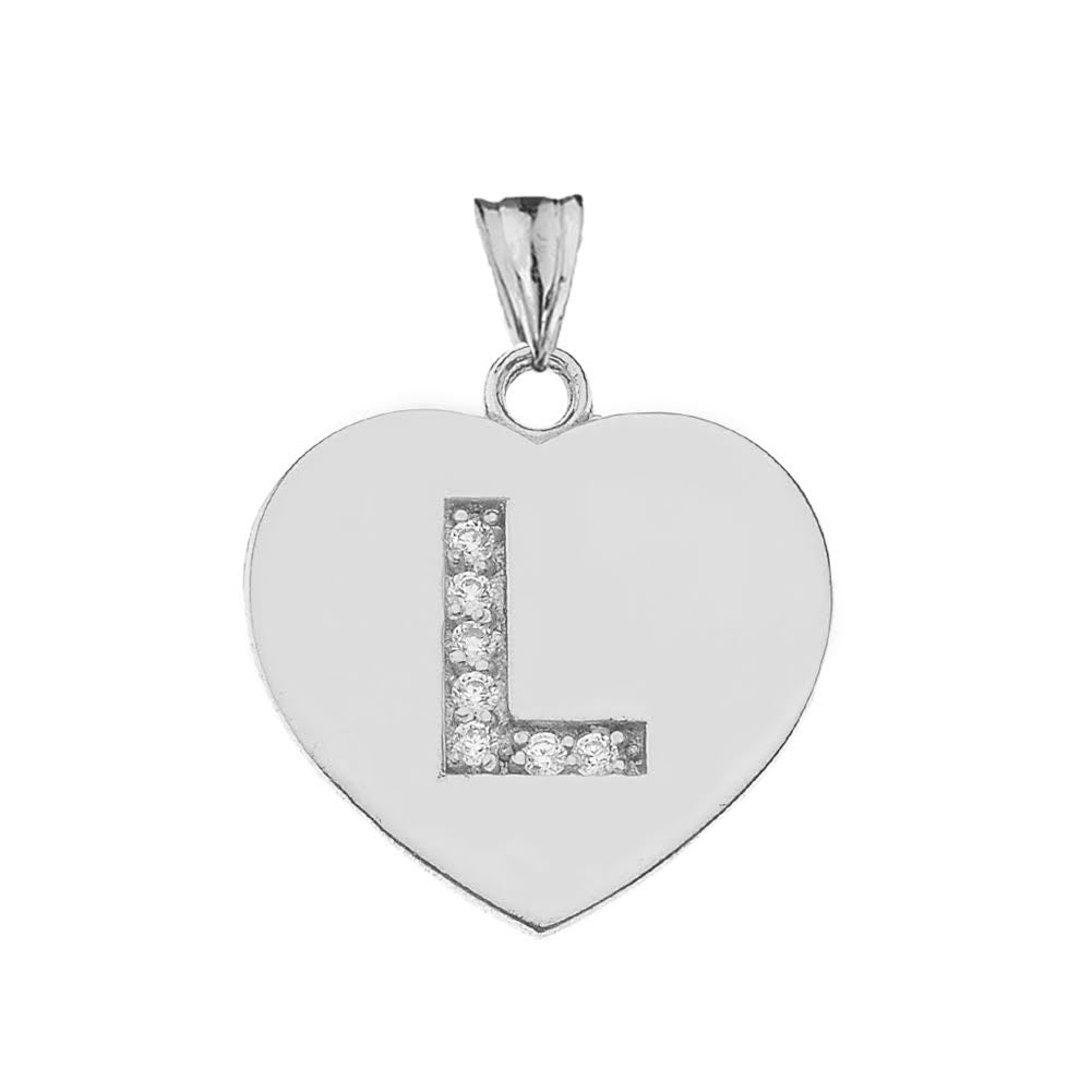 A-Z Heart Diamond Initial Pendant Necklace in Sterling Silver, view 24