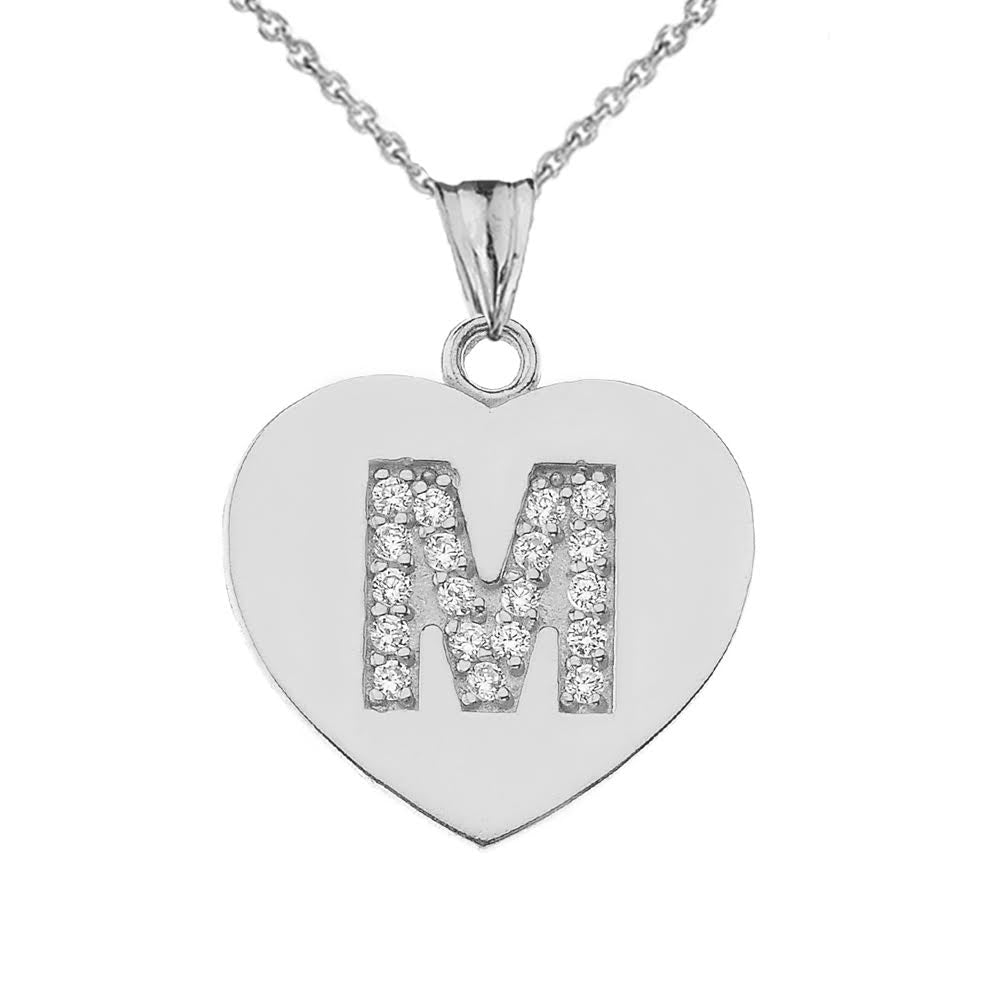 A-Z Heart Diamond Initial Pendant Necklace in Sterling Silver, view 25
