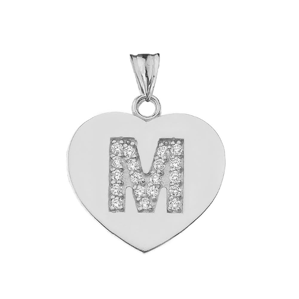 A-Z Heart Diamond Initial Pendant Necklace in Sterling Silver, view 26