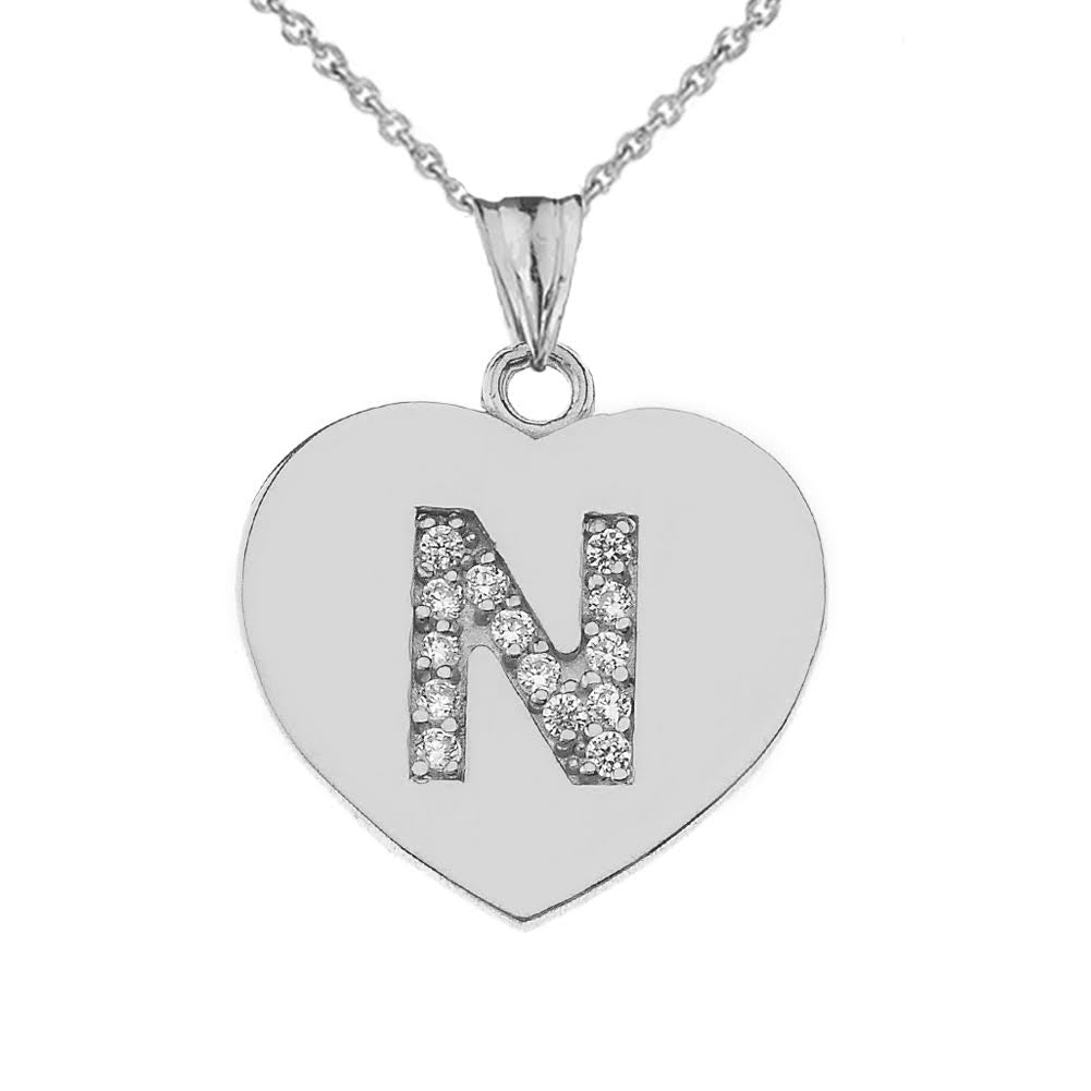 A-Z Heart Diamond Initial Pendant Necklace in Sterling Silver, view 27