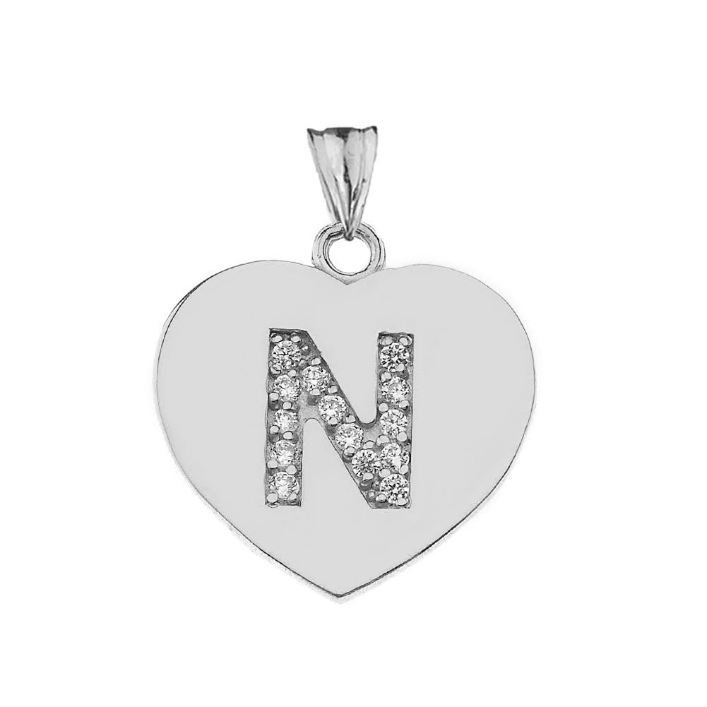 A-Z Heart Diamond Initial Pendant Necklace in Sterling Silver, view 28