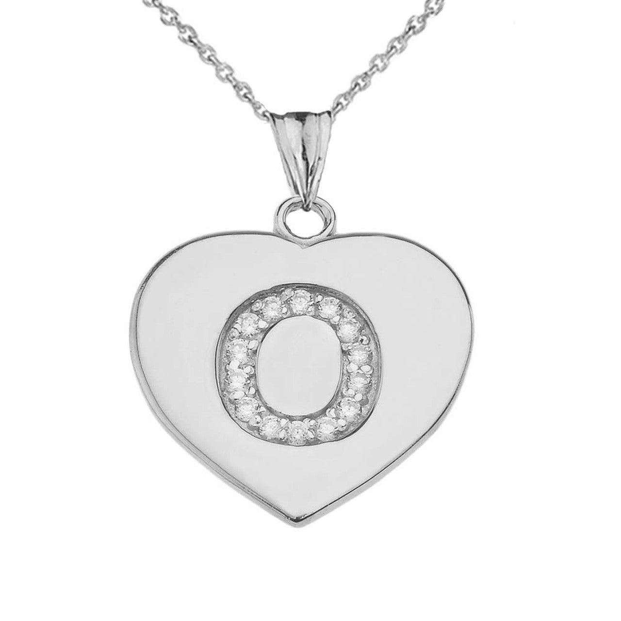 A-Z Heart Diamond Initial Pendant Necklace in Sterling Silver, view 29