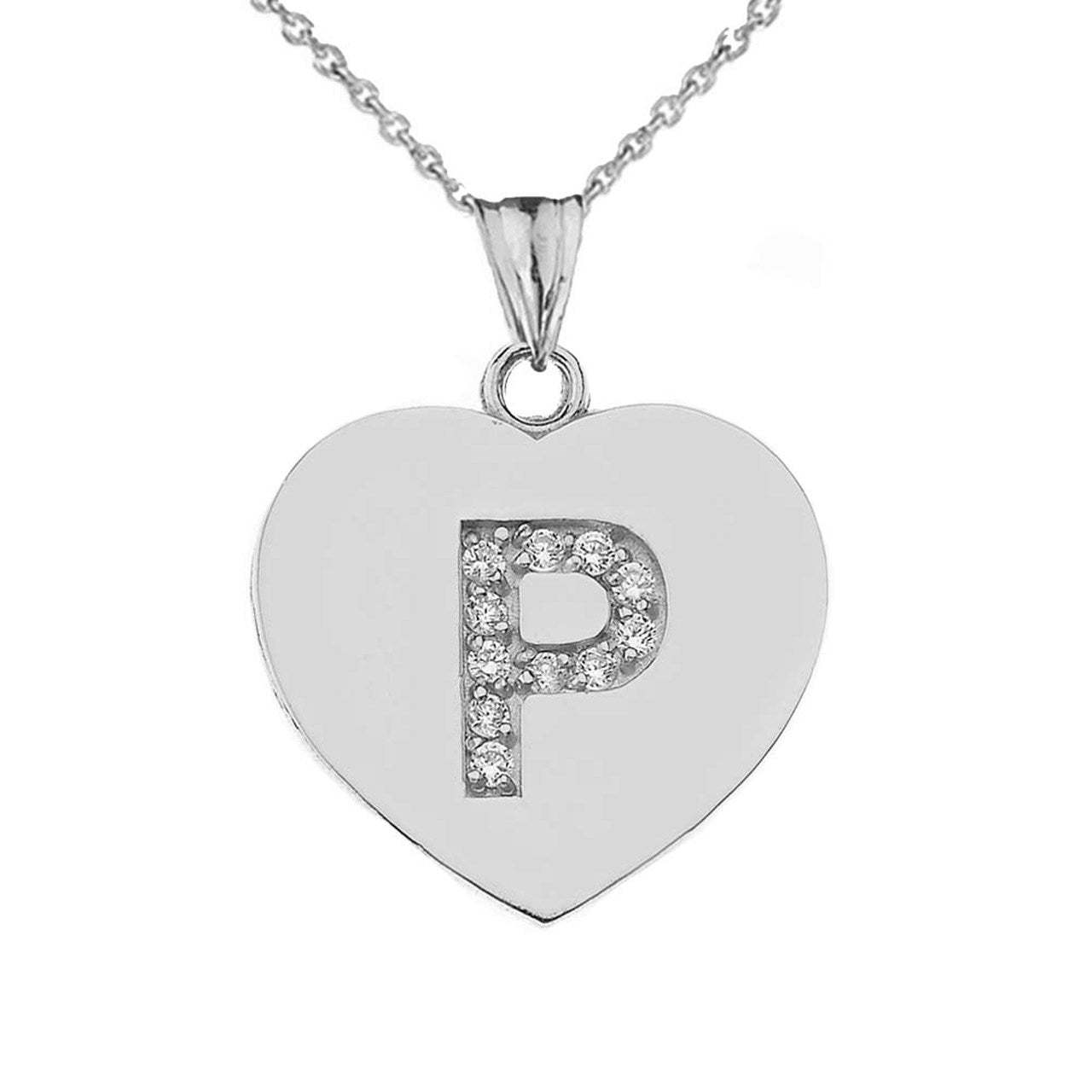 A-Z Heart Diamond Initial Pendant Necklace in Sterling Silver, view 31