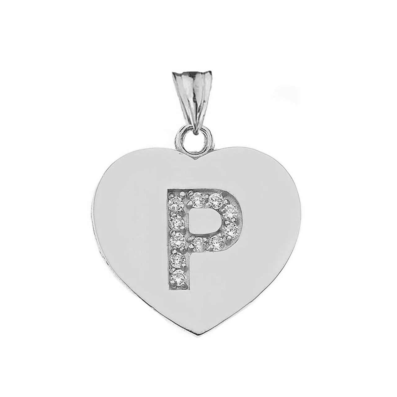 A-Z Heart Diamond Initial Pendant Necklace in Sterling Silver, view 32