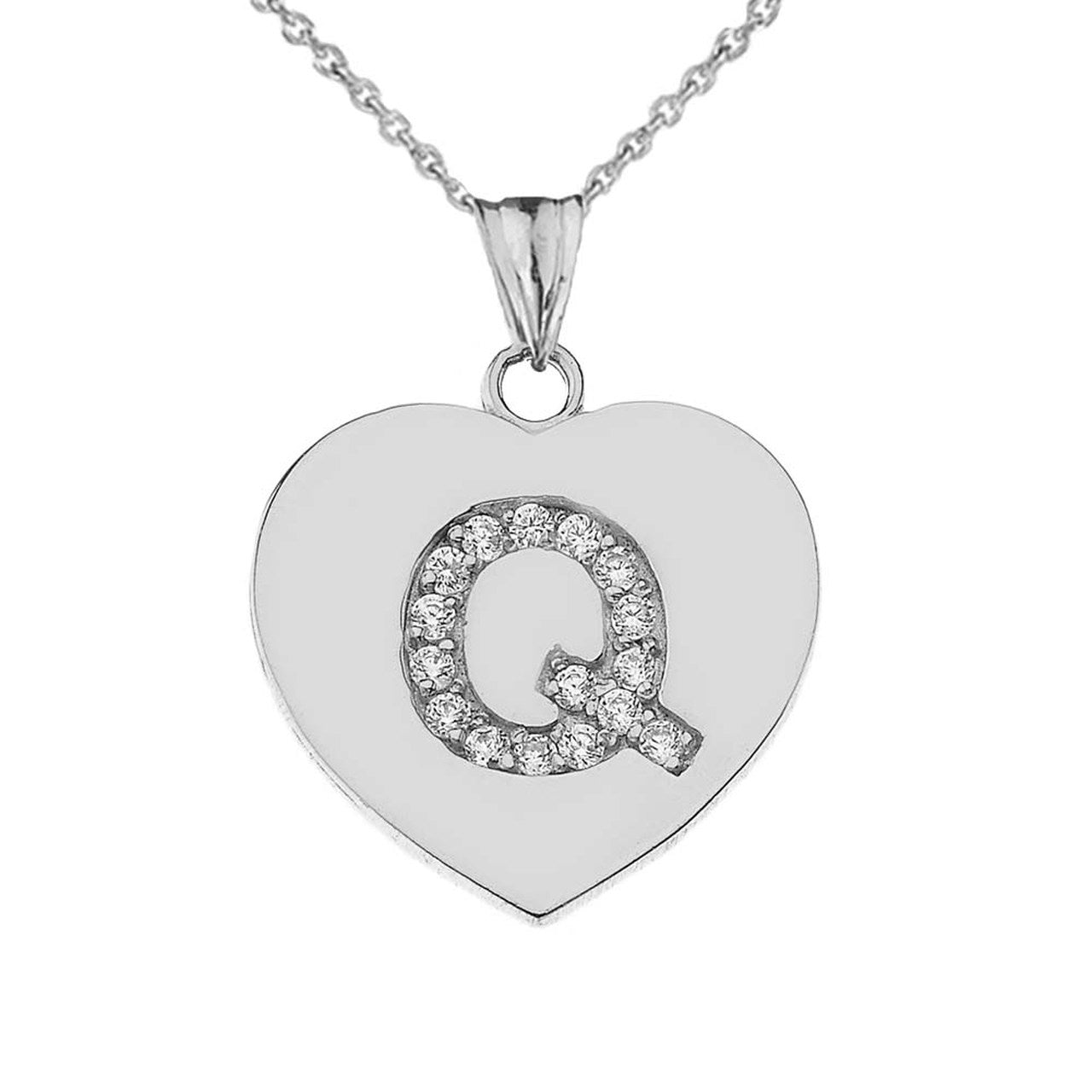 A-Z Heart Diamond Initial Pendant Necklace in Sterling Silver, view 33