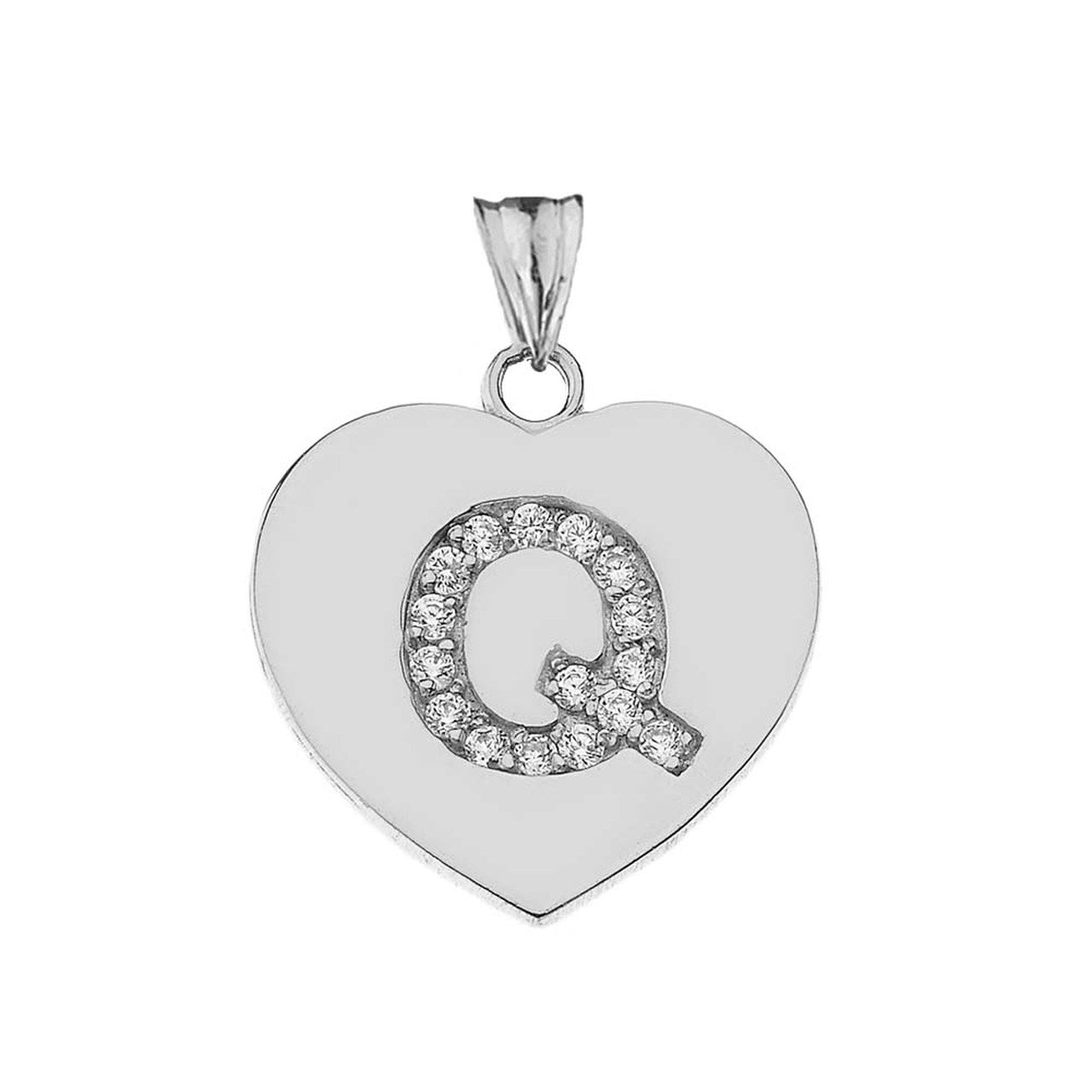 A-Z Heart Diamond Initial Pendant Necklace in Sterling Silver, view 34