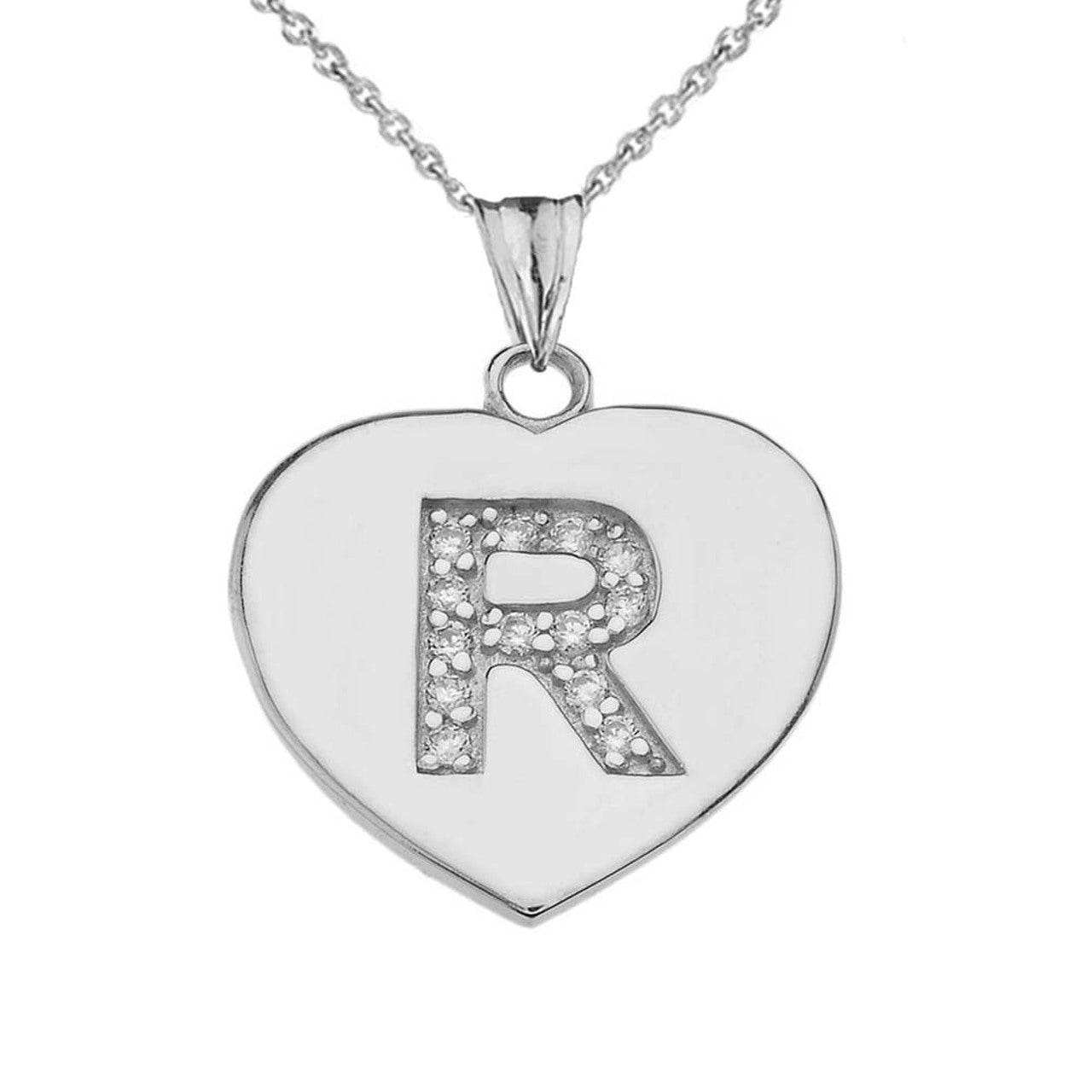 A-Z Heart Diamond Initial Pendant Necklace in Sterling Silver, view 35