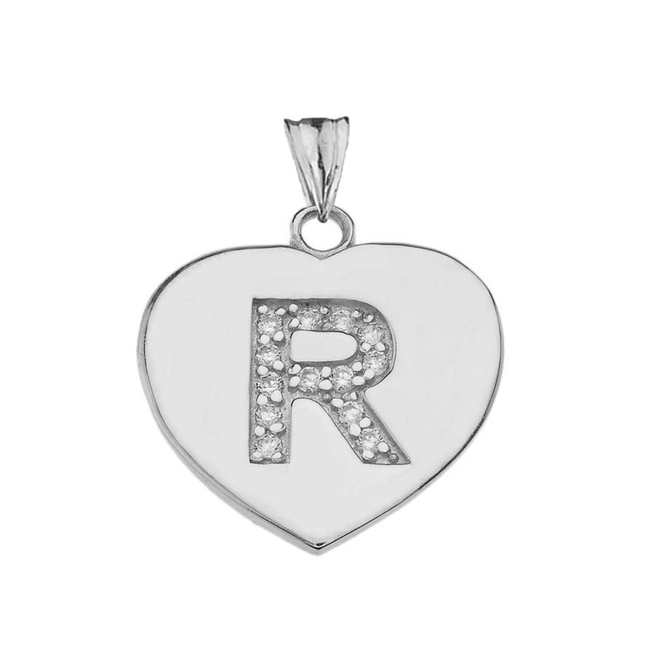 A-Z Heart Diamond Initial Pendant Necklace in Sterling Silver, view 36