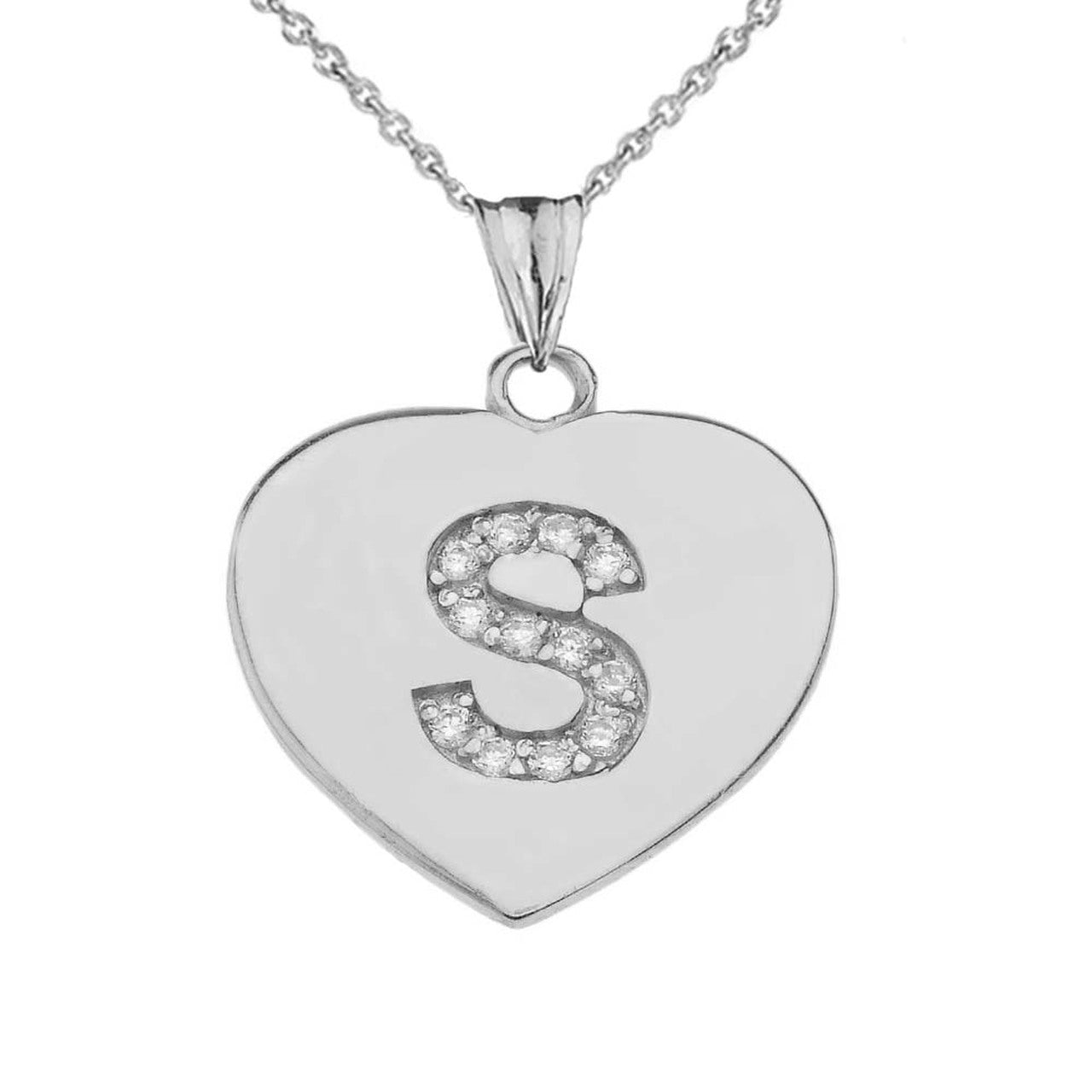 A-Z Heart Diamond Initial Pendant Necklace in Sterling Silver, view 37