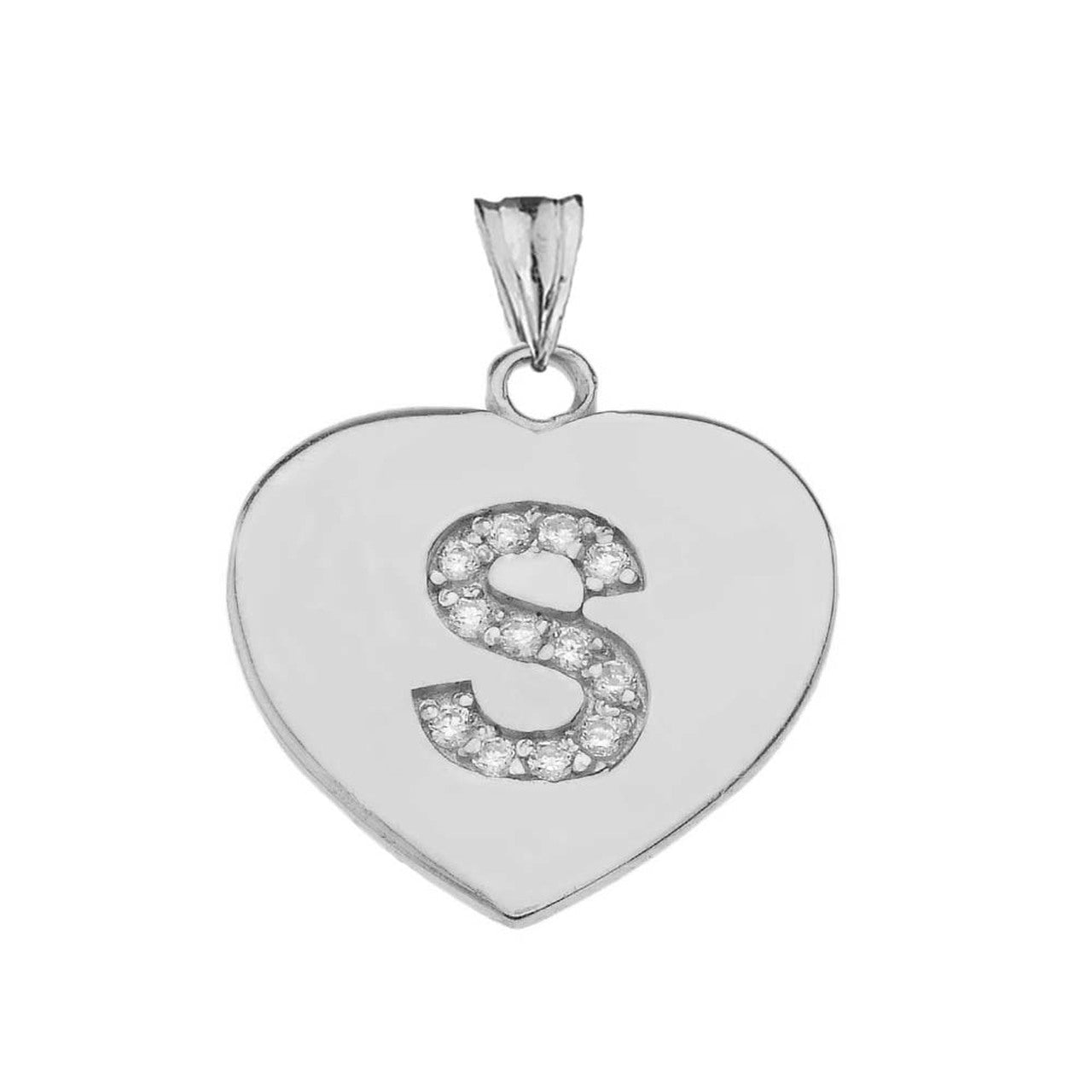 A-Z Heart Diamond Initial Pendant Necklace in Sterling Silver, view 38