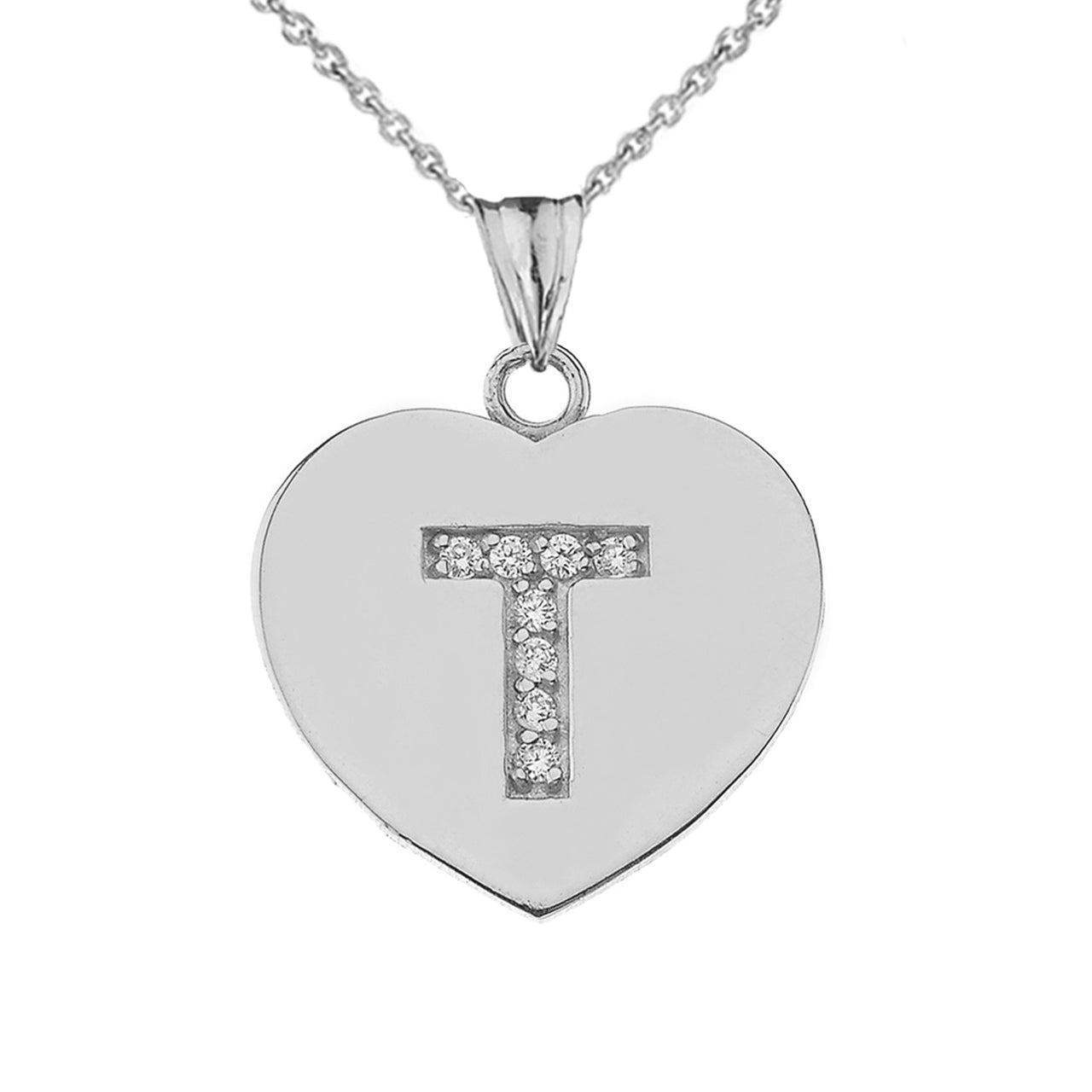 A-Z Heart Diamond Initial Pendant Necklace in Sterling Silver, view 39