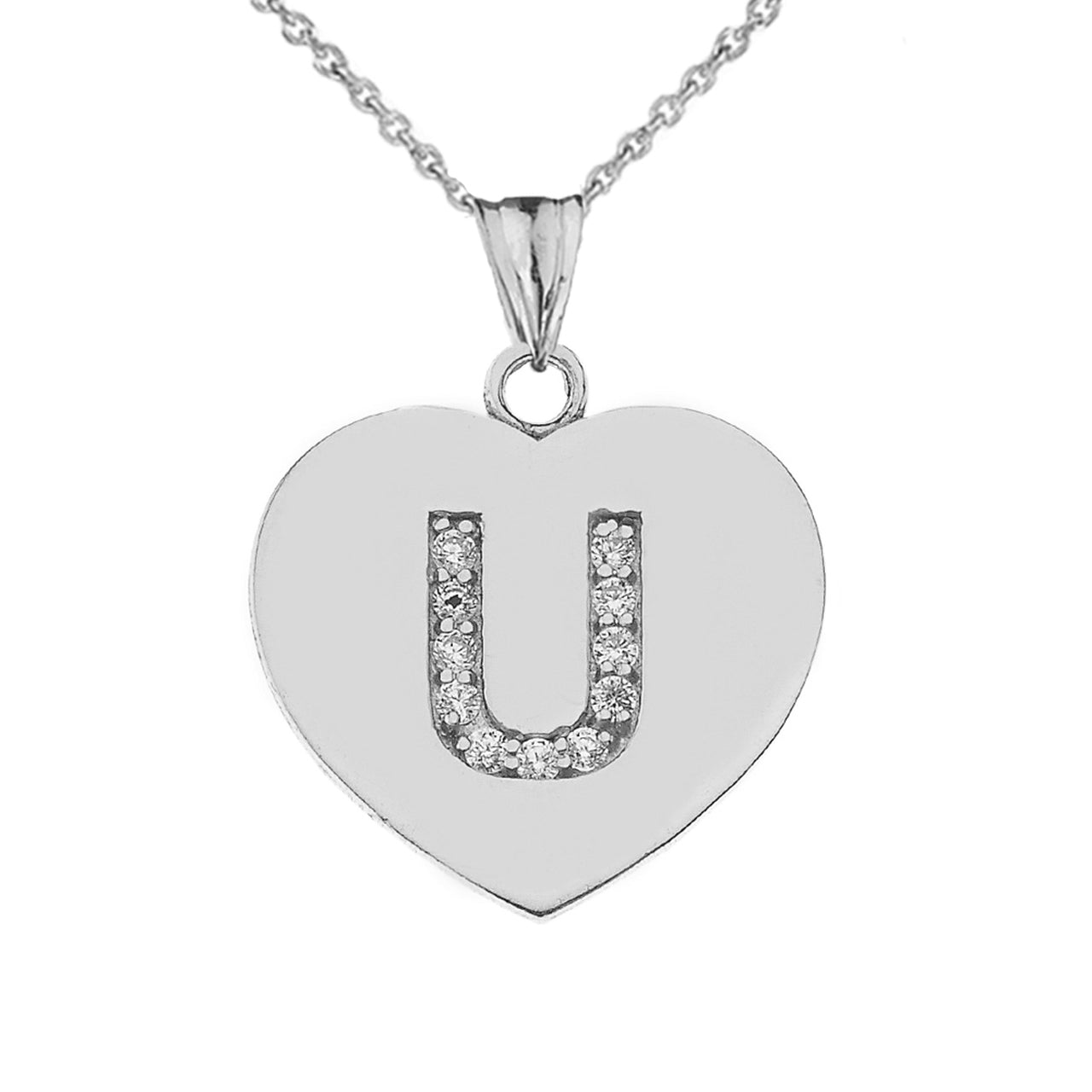 A-Z Heart Diamond Initial Pendant Necklace in Sterling Silver, view 41
