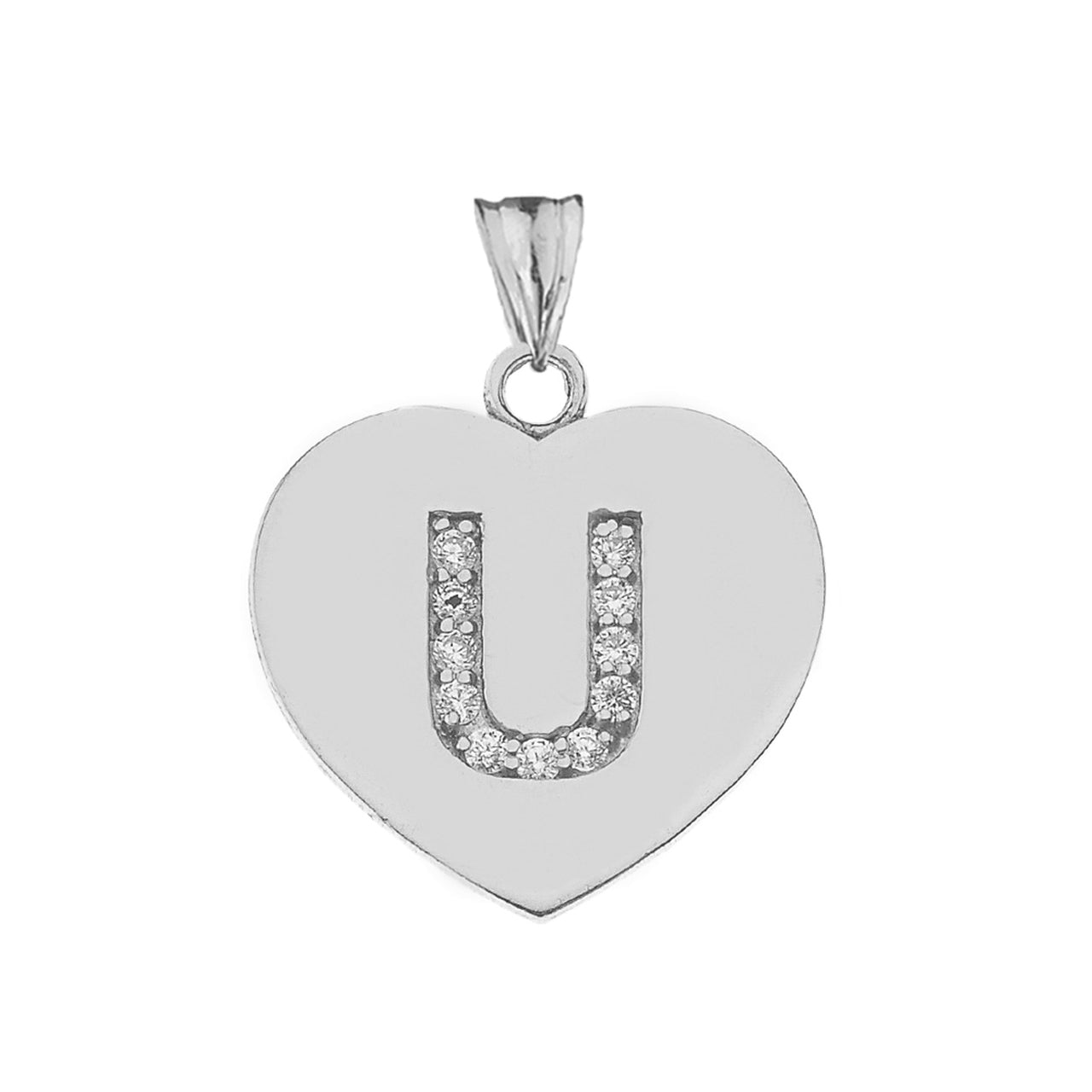 A-Z Heart Diamond Initial Pendant Necklace in Sterling Silver, view 42