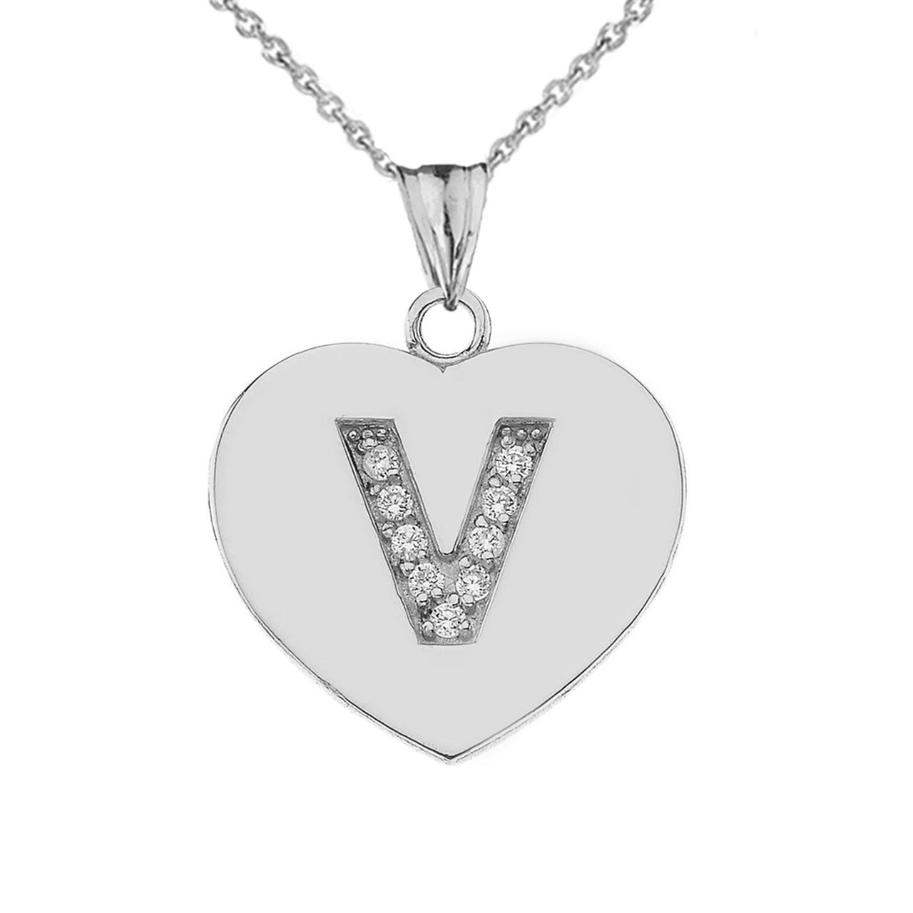 A-Z Heart Diamond Initial Pendant Necklace in Sterling Silver, view 43