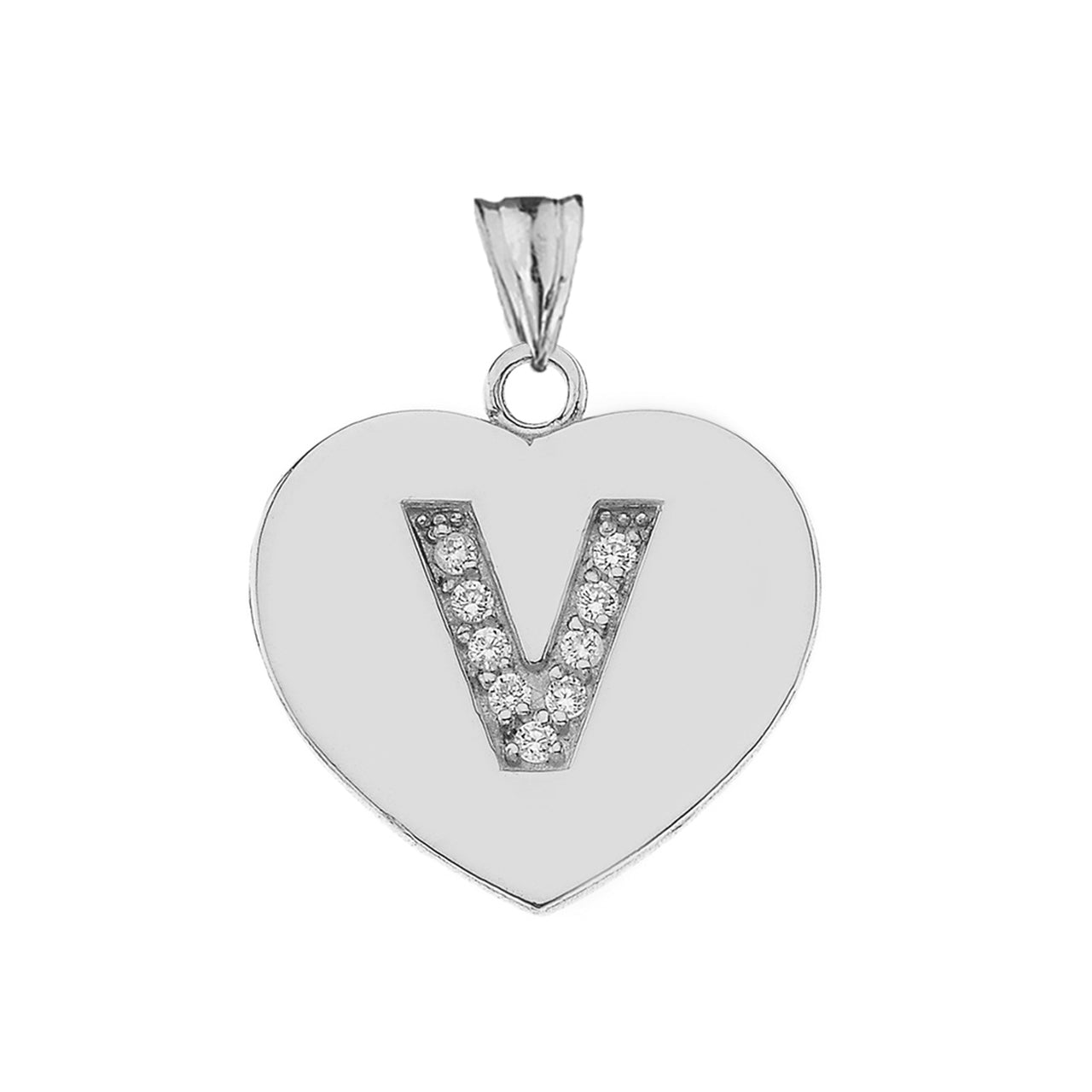 A-Z Heart Diamond Initial Pendant Necklace in Sterling Silver, view 44