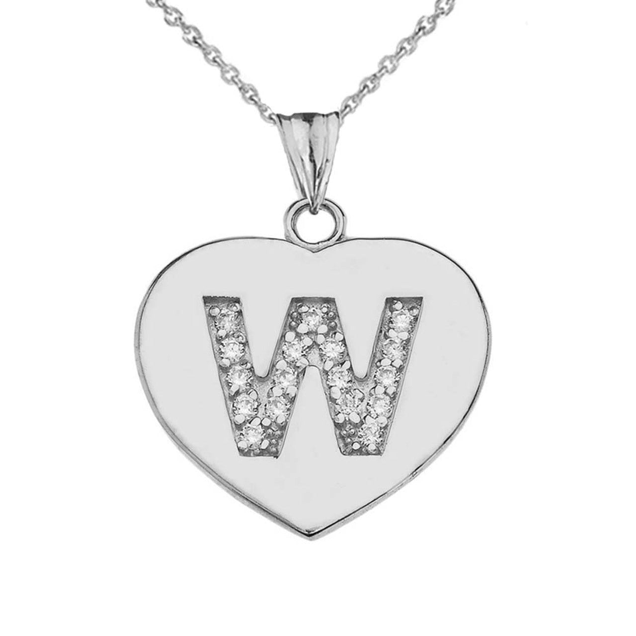 A-Z Heart Diamond Initial Pendant Necklace in Sterling Silver, view 45