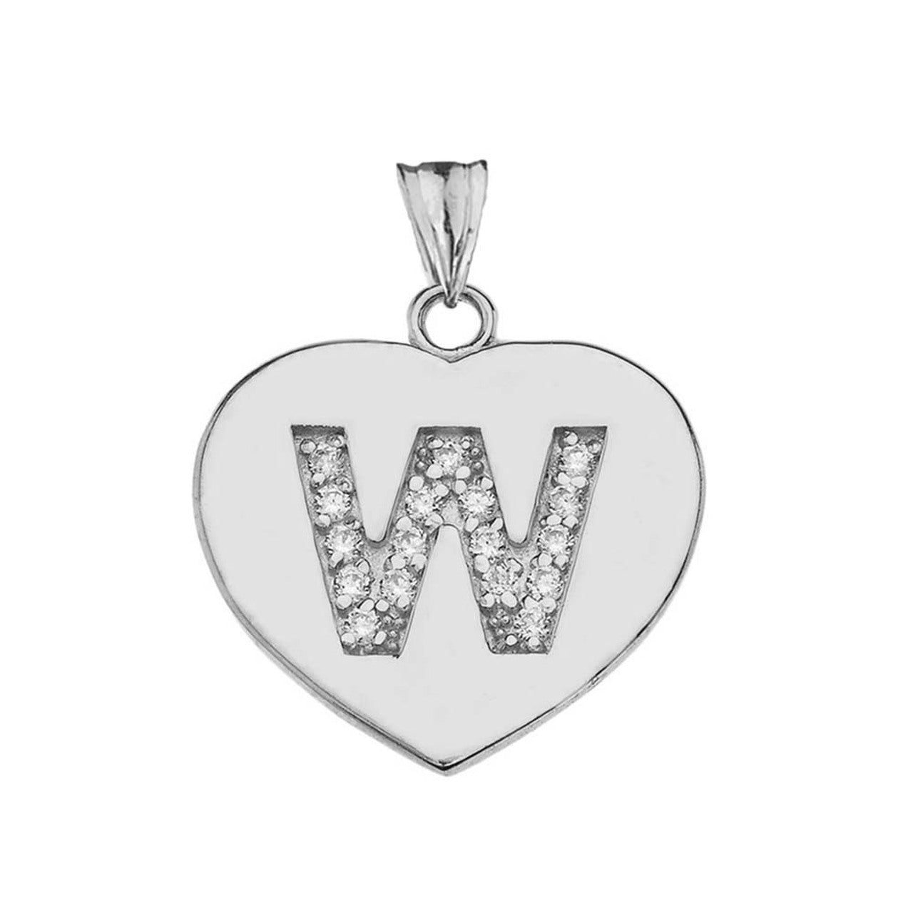 A-Z Heart Diamond Initial Pendant Necklace in Sterling Silver, view 46