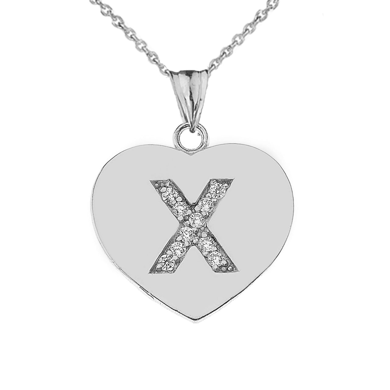 A-Z Heart Diamond Initial Pendant Necklace in Sterling Silver, view 47